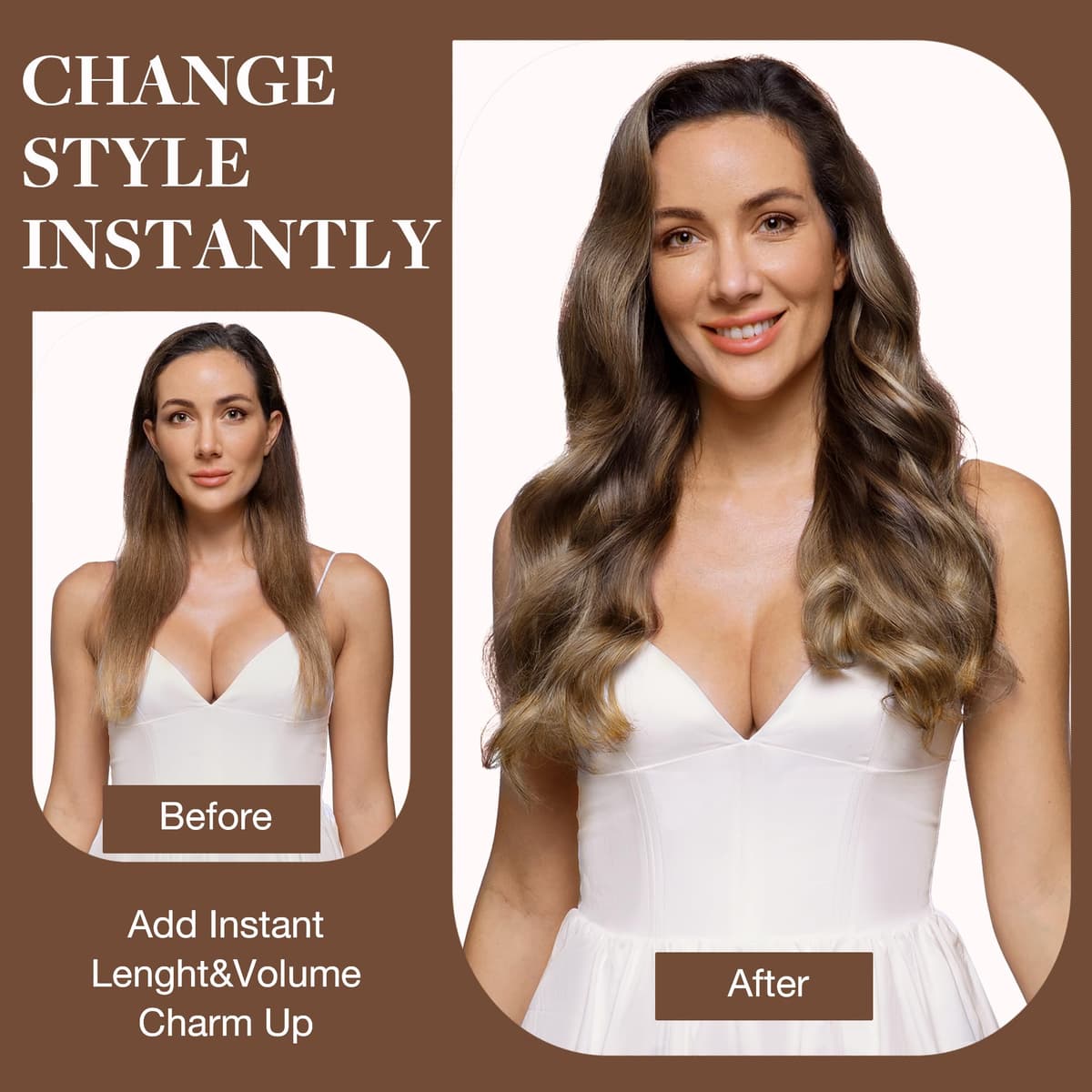 GOO GOO Clip in Hair Extensions Human Hair, 18inch 150g 9Pcs, #2 Dark Brown, Hair extensions for women, Human Hair Extensions Clip in — view 29
