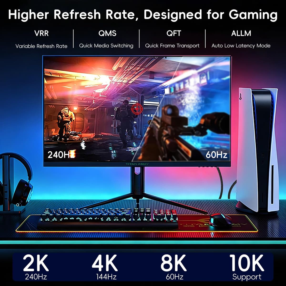 10K 8K HDMI 2.1 Cable 3M,HDMI Kabel 3Meter Ultra High Speed 8K@60Hz 4K@120Hz 7680P,Support HDR10 3D eARC HDCP2.2&2.3,Compatible with PS5/4 X-Box HDTV Blu-ray Player/Projector/Monitor/PC — view 4