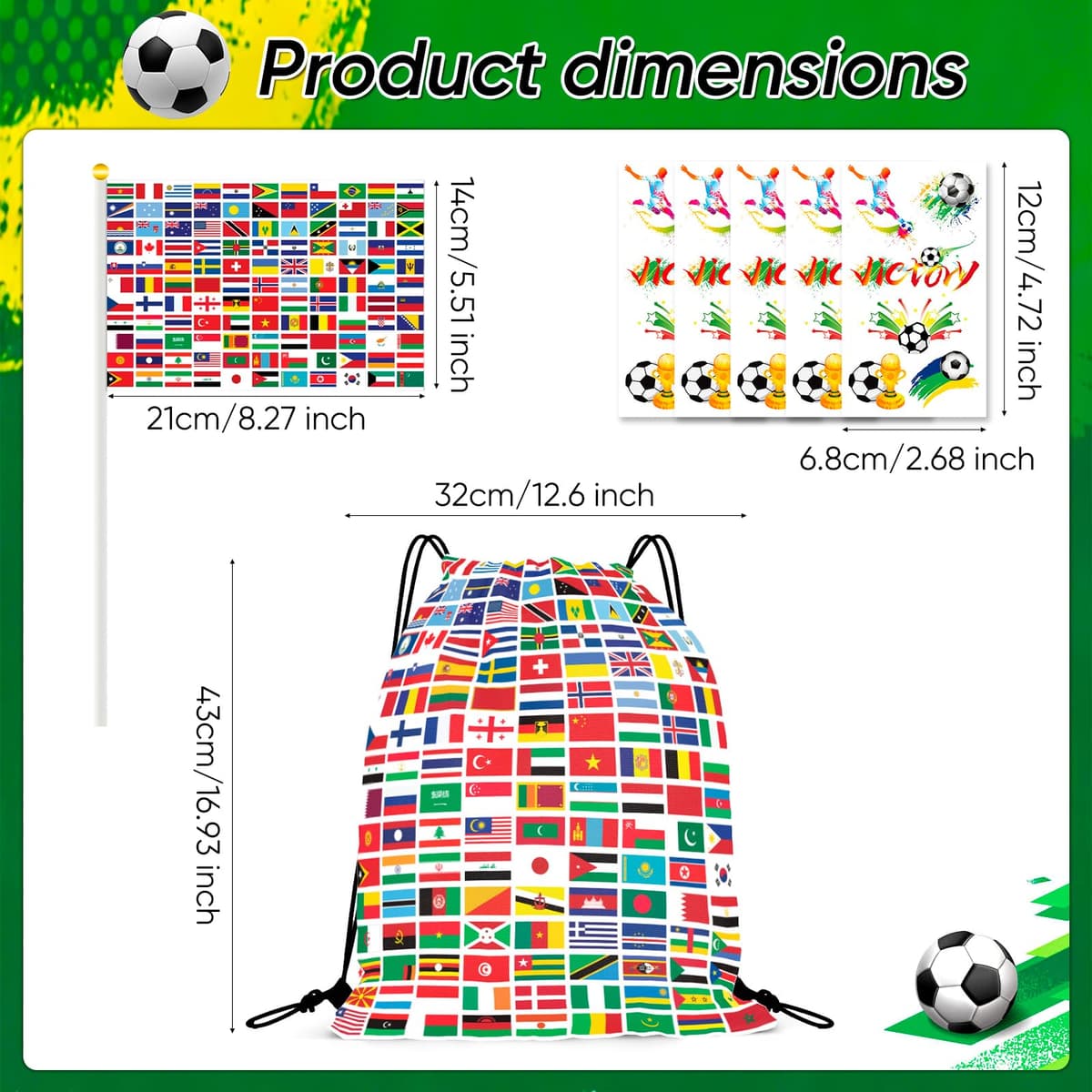 World Cup Football 2026 Drawstring Backpack Set with Flags World Cup 2026Accessories for Fans, Boys Girls Party Favors, Souvenirs & Multi-Nation Souvenir Gear — view 2