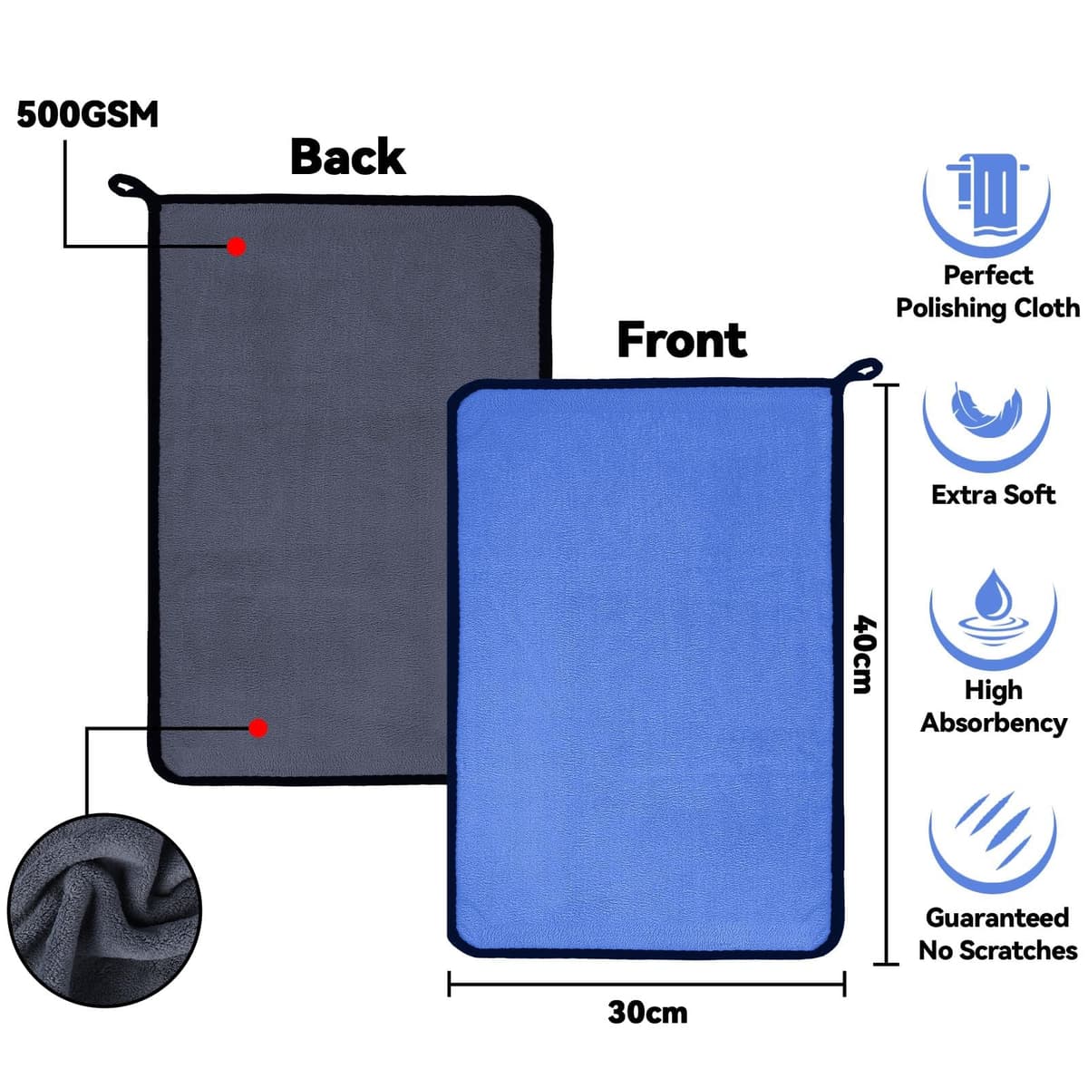 Set of 10 Microfibre Cloths, Car Drying Cloths, Absorbent and Lint-Free Microfibre Cloths, Versatile Cleaning Cloths, for Car Polishing, Kitchen (30 x 40 cm, Blue) — view 2