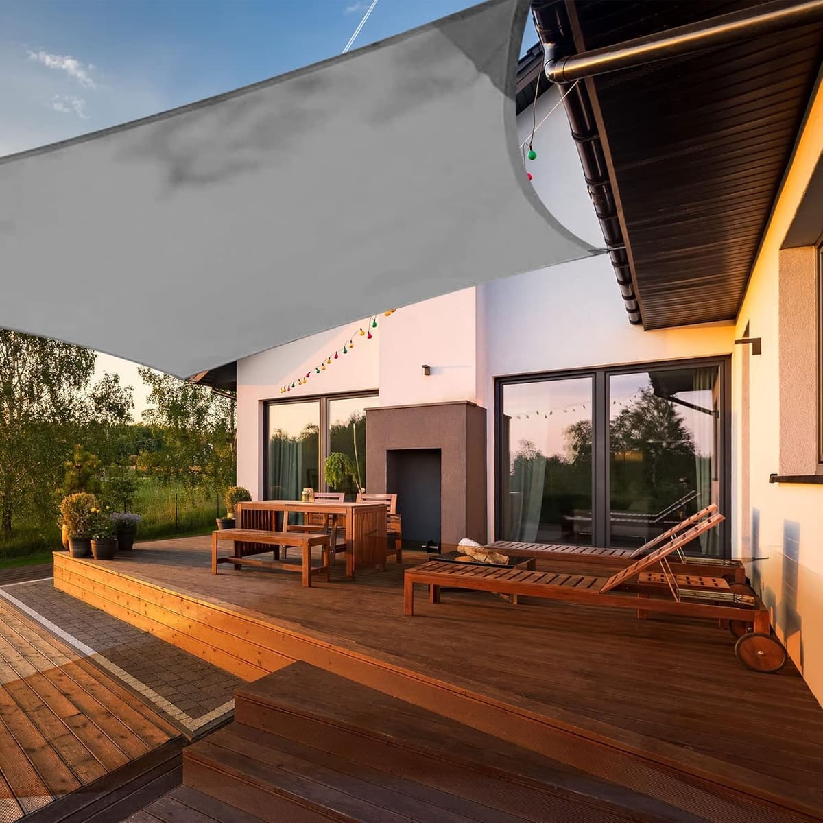 HAIKUS Toldo Vela de Sombra Impermeable Rectangular 4x5m Protección UV PES, Toldos para Patio Exterior Jardín Terraza - Gris — view 24