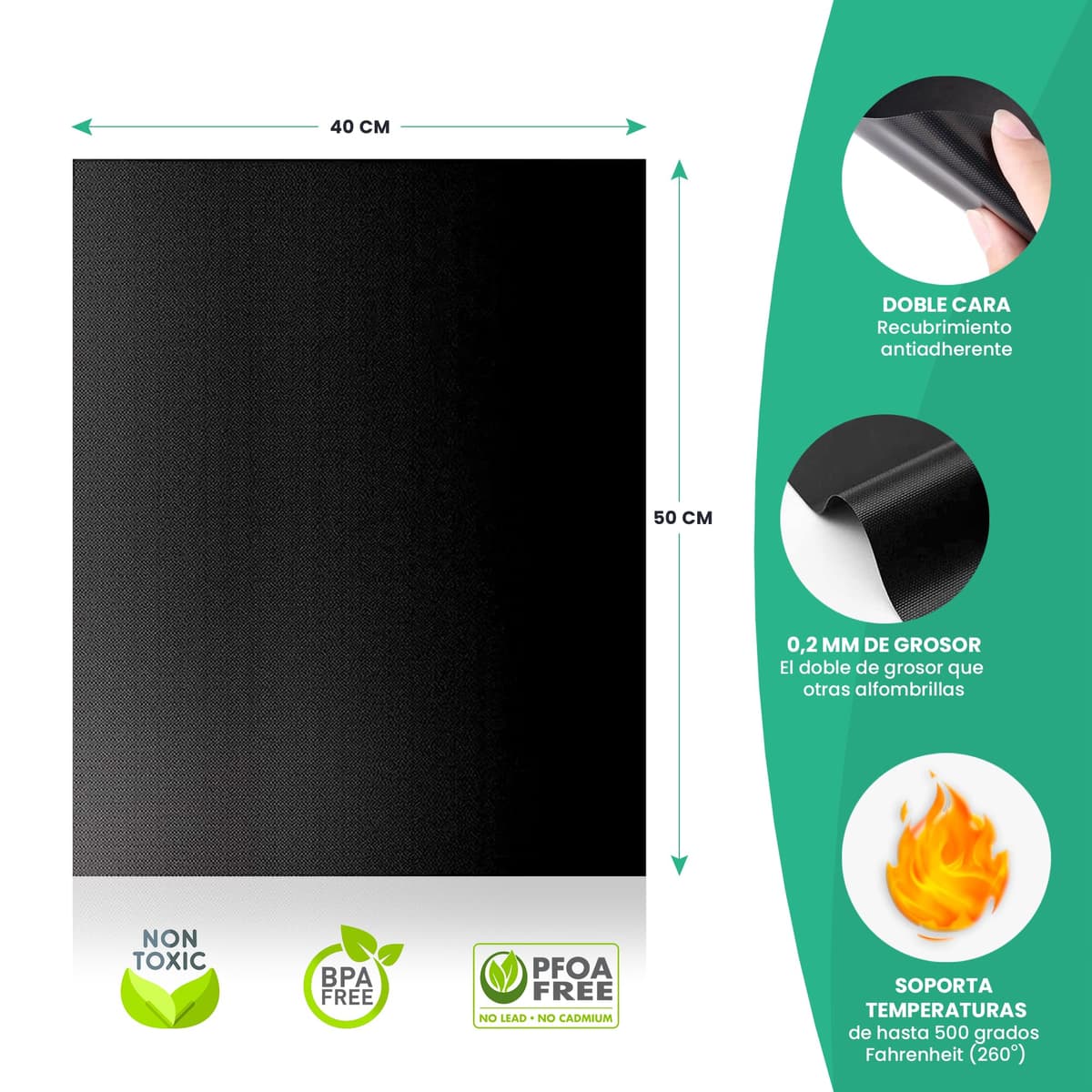 Hoja de Revestimiento de Horno (Paquete de 3) - Protectores de Horno Resistentes antiadherentes Reutilizables Grandes de 50x40 cm para la Parte Inferior de los hornos — view 3