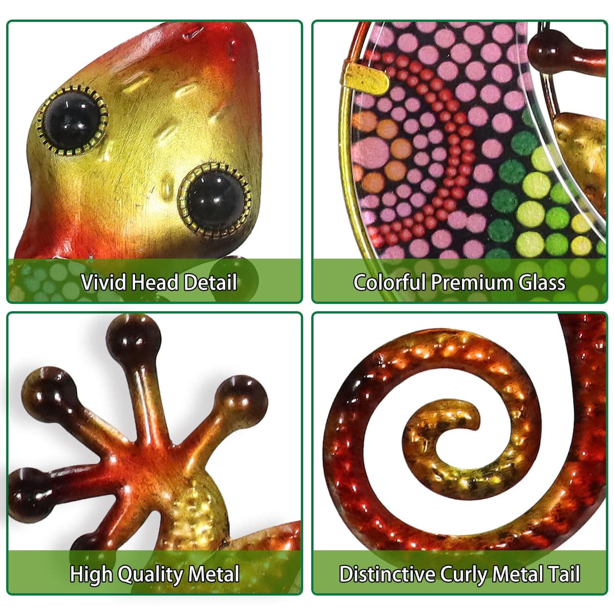 HONGLAND Metal Gecko Wall Art 2 Pack 15 Inch Lizard Outdoor Decor Hanging Glass Sculpture Decoration for Garden Fence Home — view 3