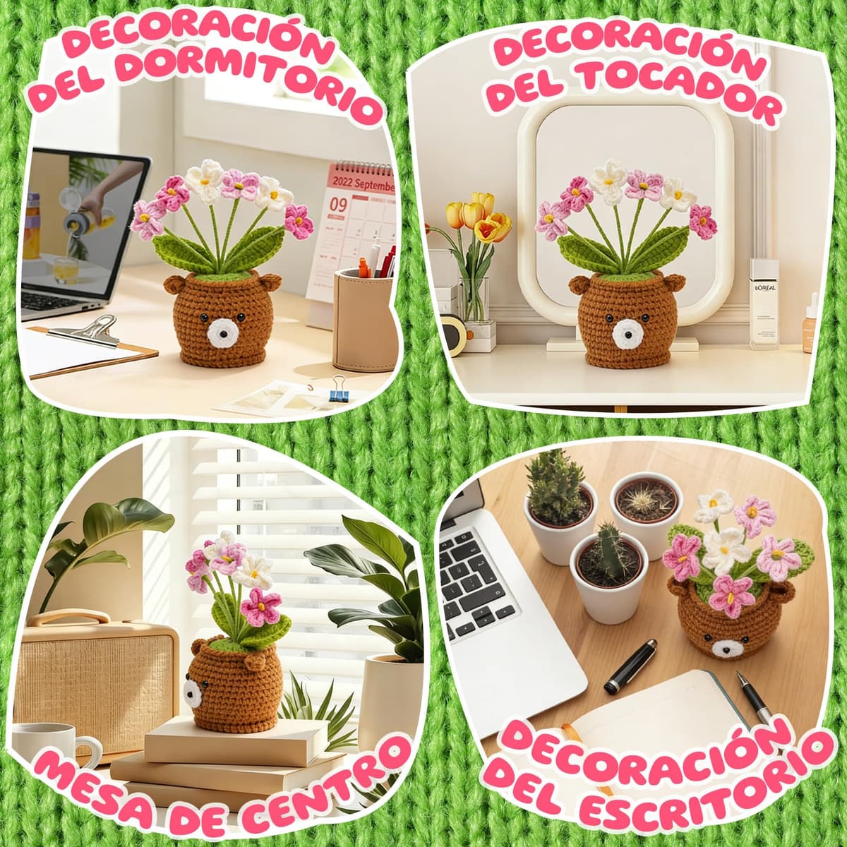 Regalo Día de la Madre, Regalo Mamá Flores de Crochet Ositos Peluche, Regalo Cumpleaños Madre, Tarjeta de Regalo Adjunta - la mejor Mamá del mundo, Te quiero mamá, Bolsita con Estampado Delicado — view 5