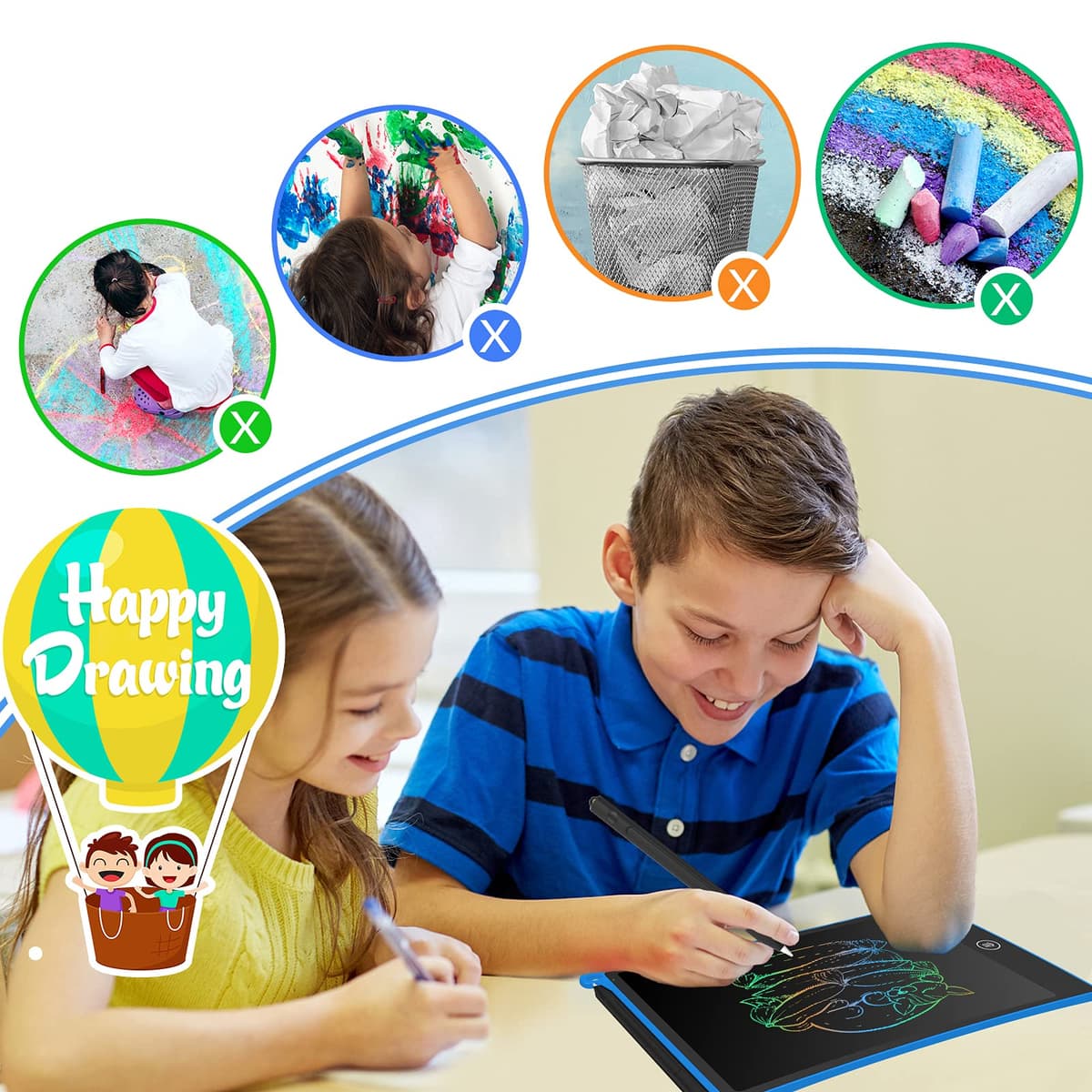 HOMESTEC 2 Pack Kids Doodle Boards, 8.5 Inch Colorful LCD Writing Tablets, Toys for Boys and Girls 3 4 5 6 Years Old as Christmas Birthday Gifts (Pink & Blue) (HT-0802-2PCS) — view 4