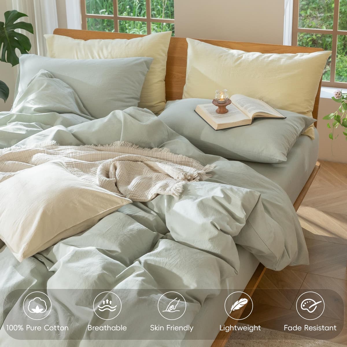 MooMee Bedding Duvet Cover Set 100% Washed Cotton Linen Like Textured Breathable Durable Soft Comfy (Tannish Linen Grey, King) — view 160