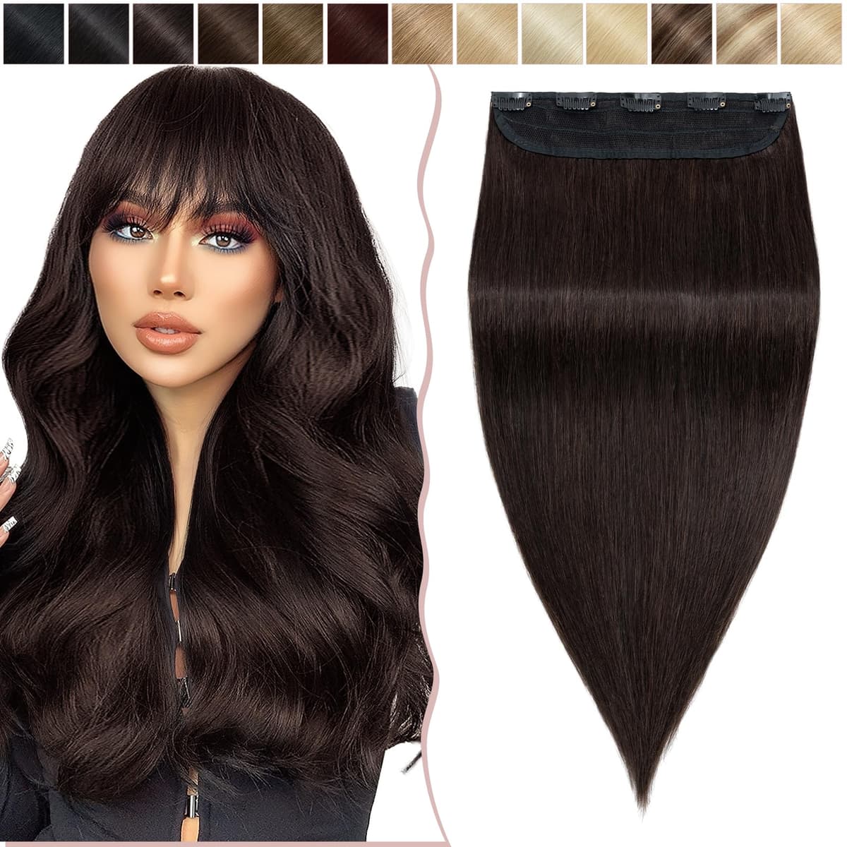 12 inch Clip in Hair Extension Human Hair One Piece 100% Real Remy [#2 Dark Brown] 3/4 Full Head Straight Hair Pieces for Women Invisible Short (40g) — view 37