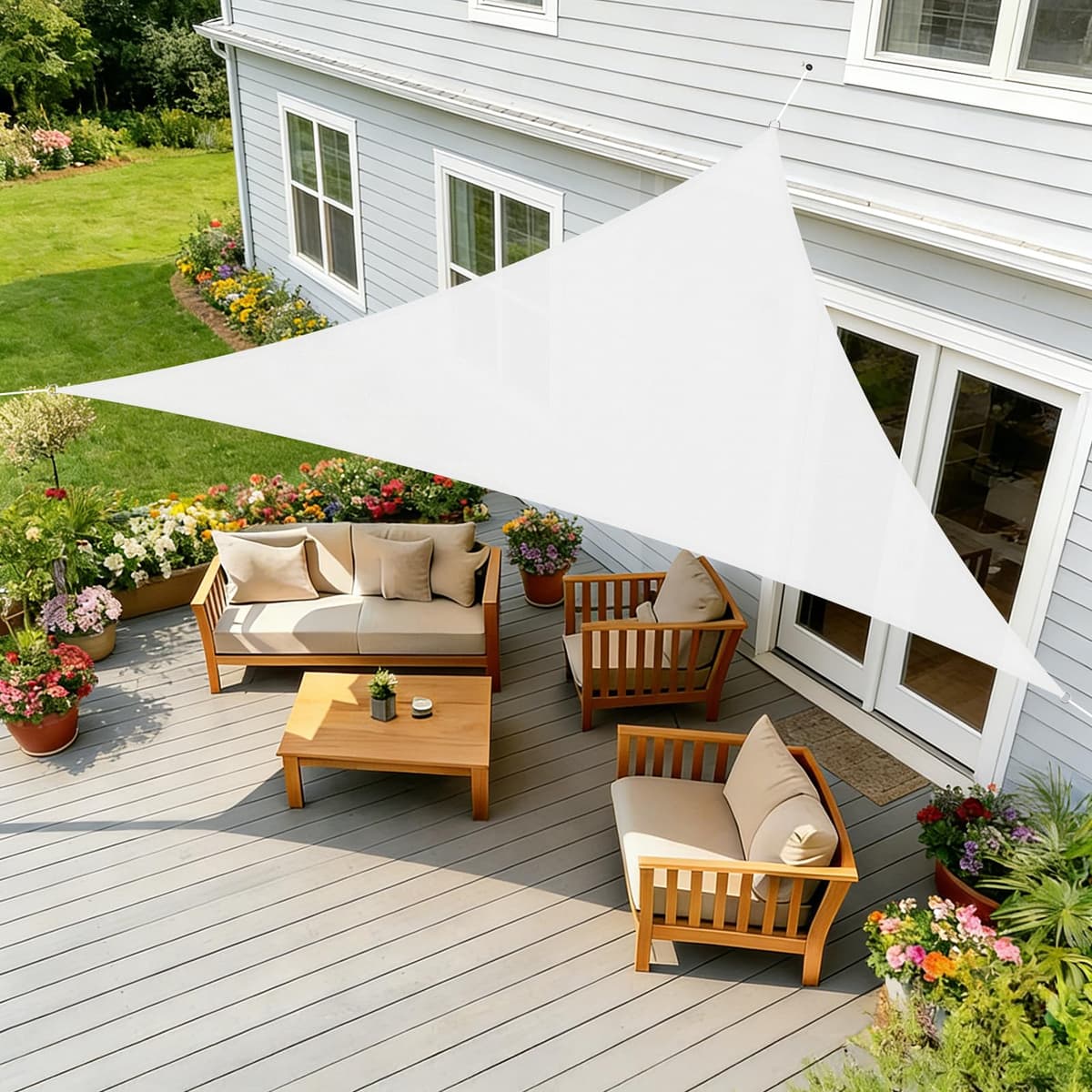 HENG FENG Toldo Vela de Sombra Rectangular 4x5m, PES 160 g/m² Impermeable, 95% Bloqueo UV, para Exterior en Terraza, Jardín, Patio - Incluye Cuerda de Fijación - Beige — view 21