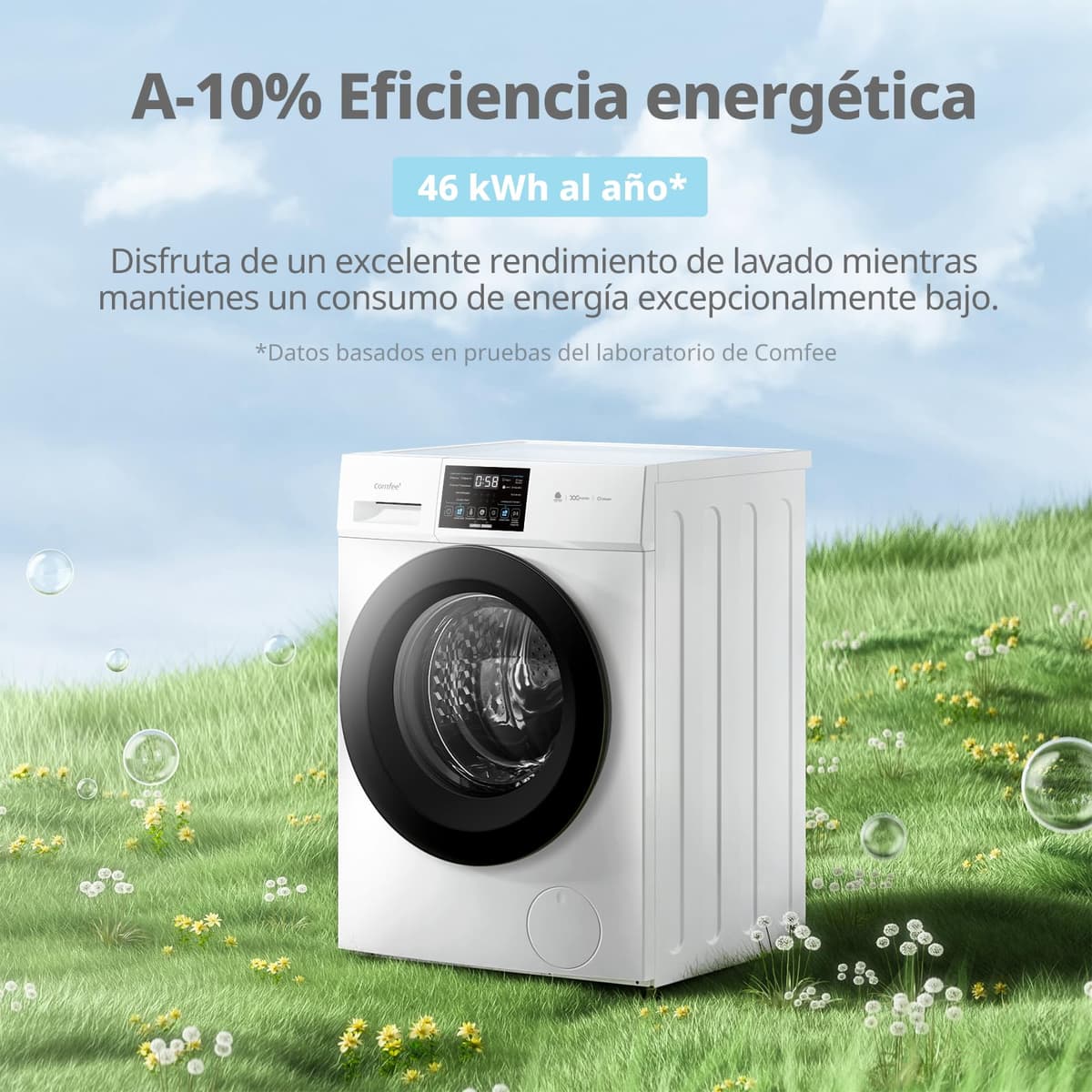 COMFEE' CFP03EW80W-HL Lavadora 8 kg de carga, Clase A -10%, Cuidado con vapor, Motor BLDC, Aprobada por Woolmark, Panel táctil, blanco — view 3