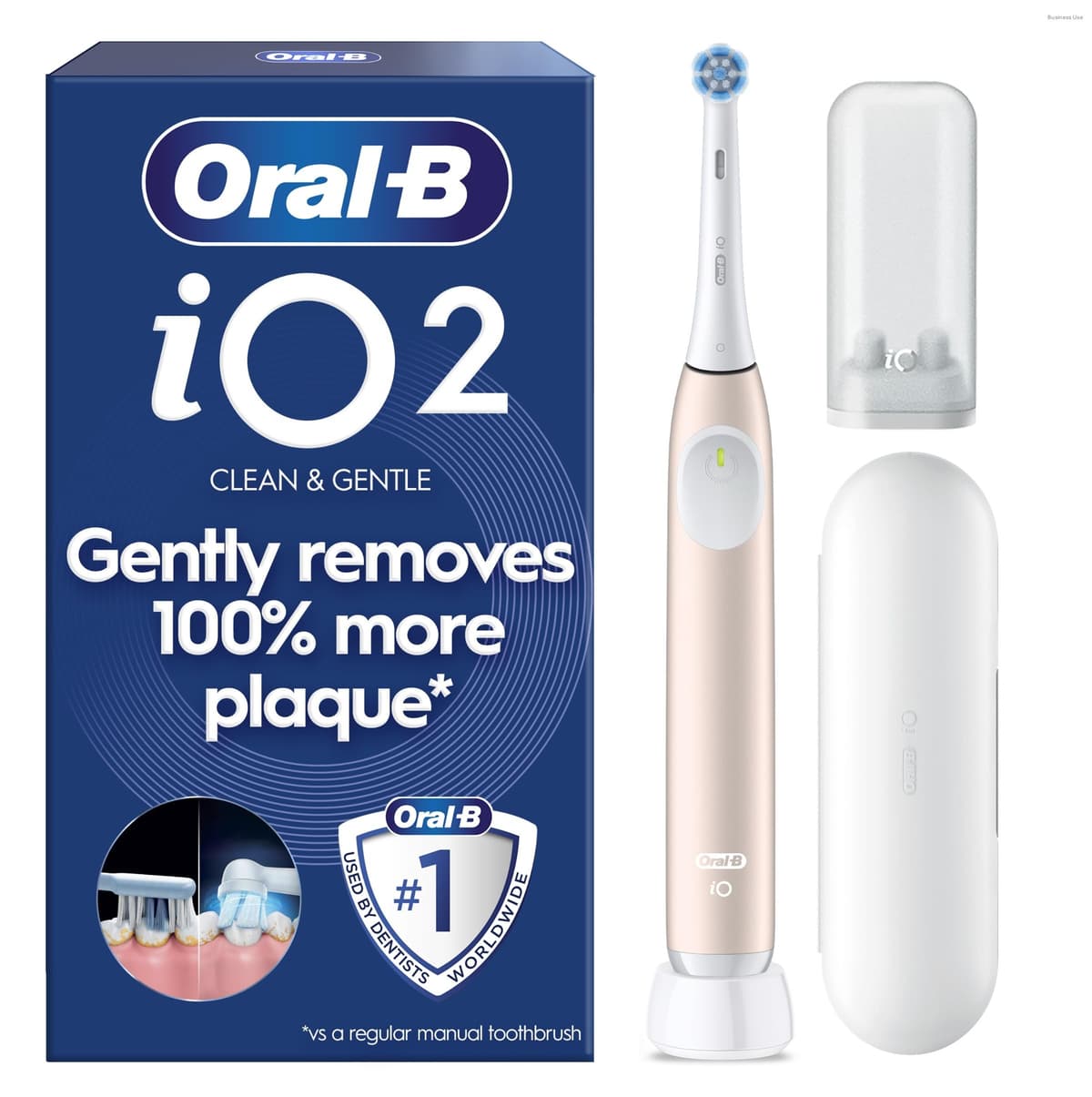 Oral-B iO2 Electric Toothbrush, 1 Gentle Care Toothbrush Head, 1 Travel Case, 1 Travel Refill Holder, Toothbrush for Adults (Calm Pink), Designed by Braun, 2 Pin Plug