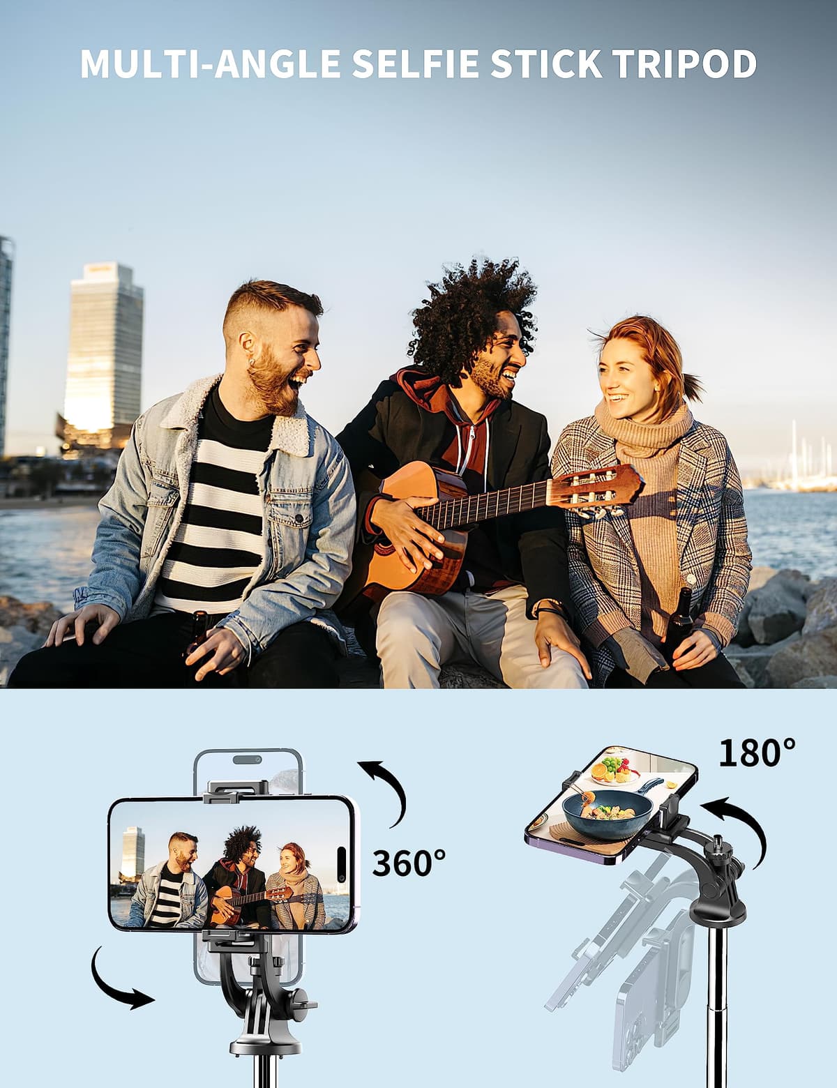 71" Phone Tripod & Selfie Stick, All in One Extendable Cell Phone Tripod with Wireless Remote, Travel Tripods Stand for iPhone 360° Rotation Compatible with iPhone Android, Camera — view 7