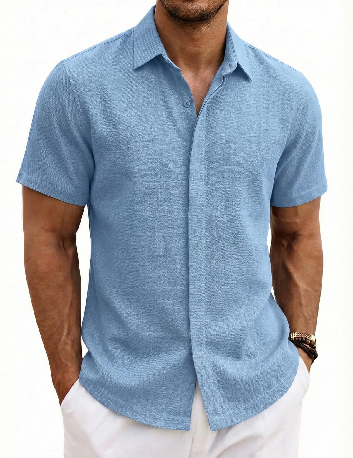 COOFANDY Camisa Hombre Manga Corta Verano 100% Algodón Camisas Hombre Casual Regular Fit — view 11