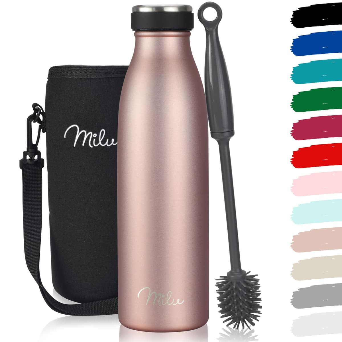 Milu Stainless Steel Drinking Bottle 1500 ml - Insulated Thermo Flask for Water - Leak Proof, Insulated and Double Walled, Carbonated (Granite Navy Blue, 1,5L) — view 52