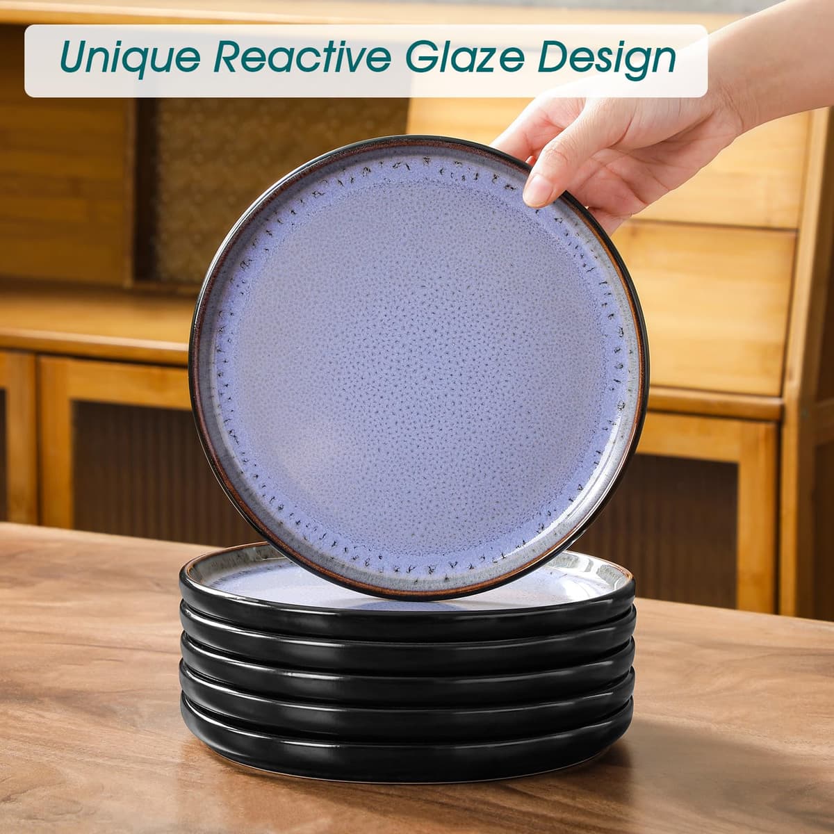 vancasso Amber 24 Pieces Dinner Set for 6, Reactive Glaze Stoneware Plates and Bowls Set, Purple Crockery Set with Dinner Plates, Dessert Plates, Soup Bowls & Cereal Bowls, Microwave & Dishwasher Safe — view 5