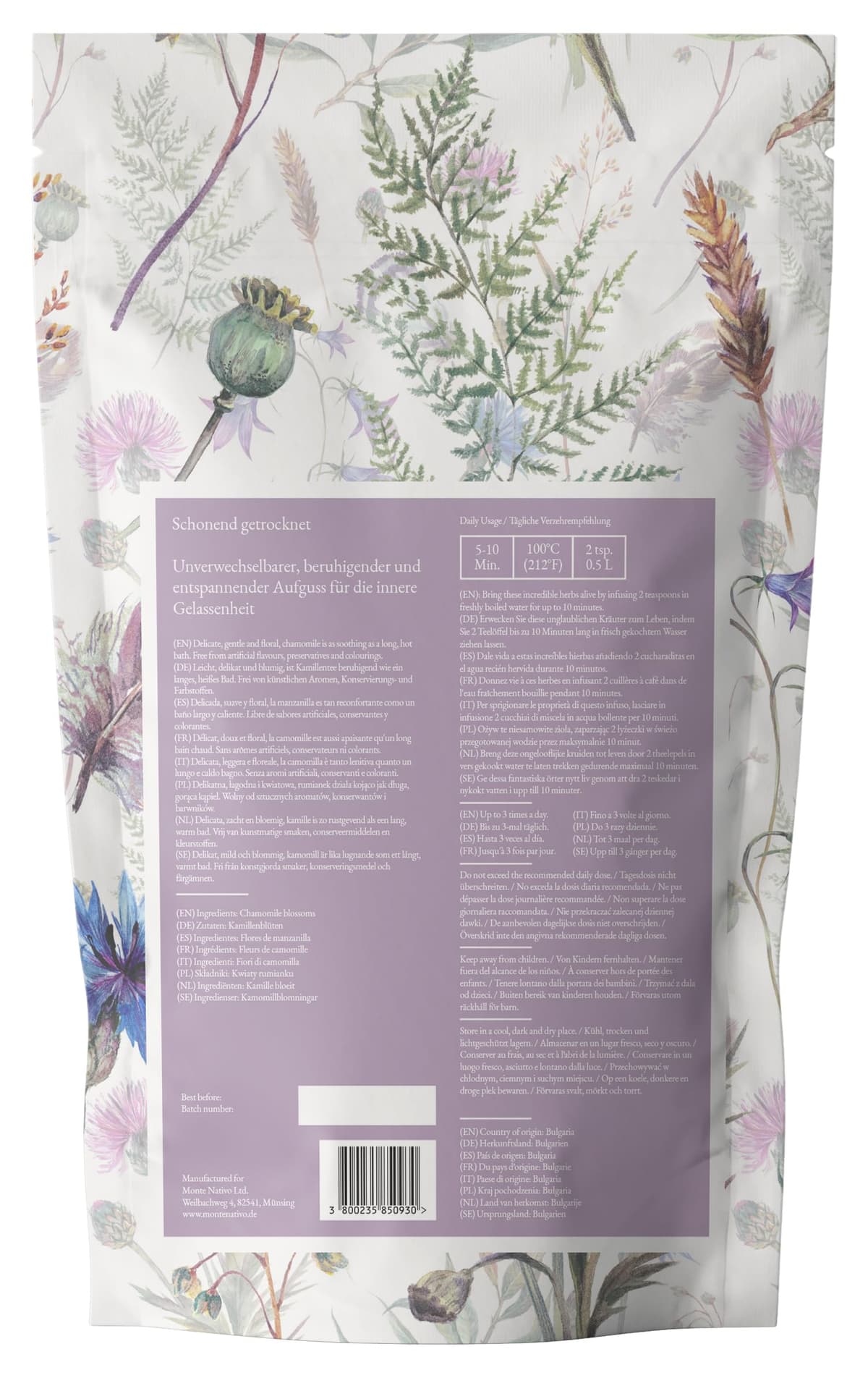 Chamomile Tea Monte Nativo (250g) - Dried Chamomile Flowers - Camomile - Aromatic and 100% Pure and Natural Loose Leaf Herbal Tea Without Additives - As a healthy, refreshing infusion — view 2