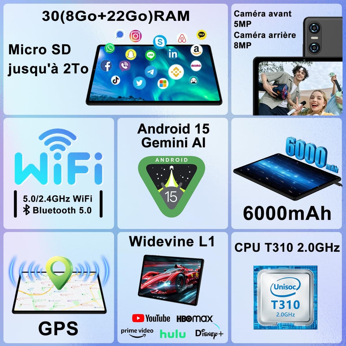 SKYEGG Tablet 10 Pulgadas Android 15 con Gemini AI, 30 GB RAM + Ampliable 2 TB ROM, Octa-Core, Widevine L1, WiFi 5G, Cámara 8 MP + 5 MP, Batería 6000 mAh, con Teclado, Ratón y Funda – Negro Grafito — view 2