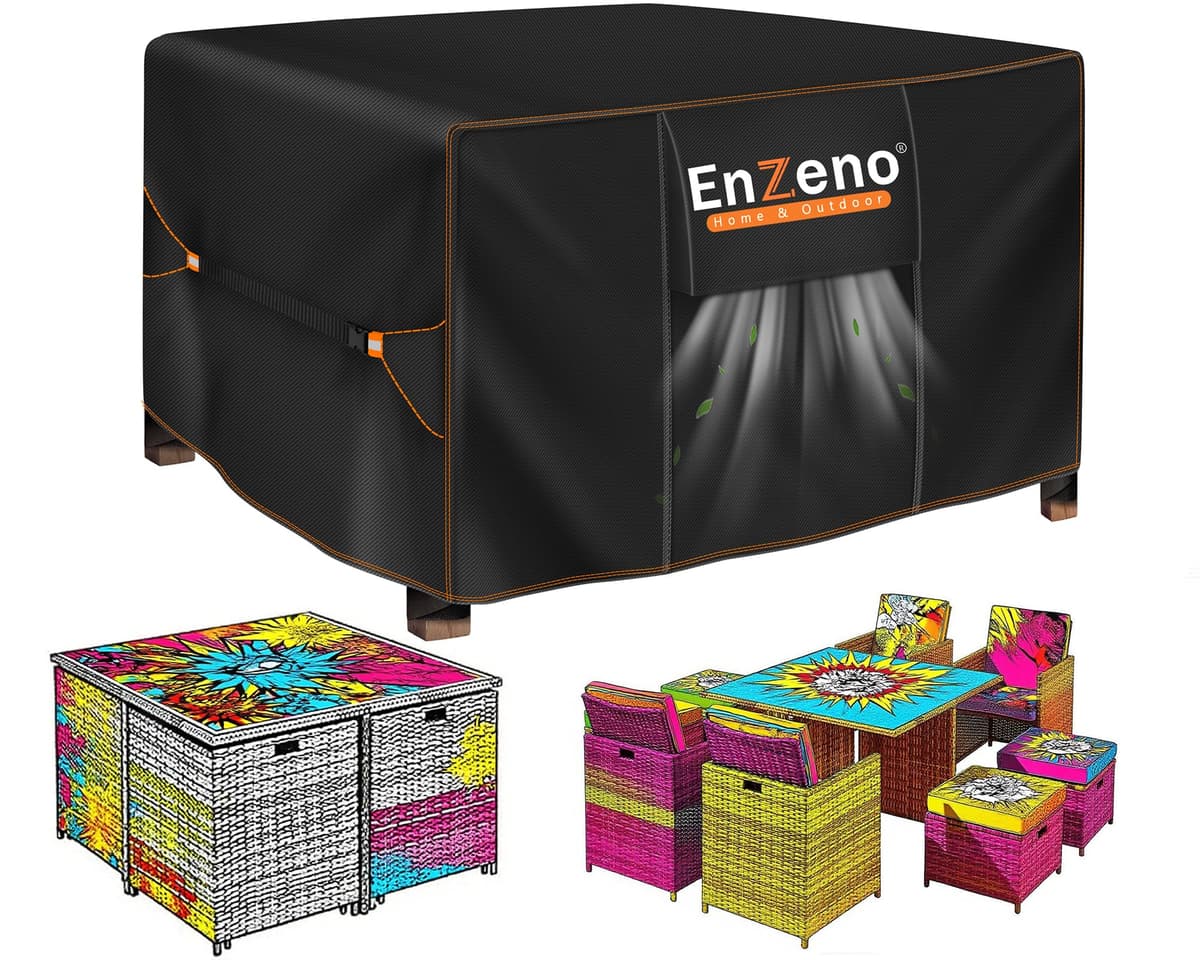 Enzeno Funda Mesa Exterior Impermeable,Cubierta Muebles Impermeable 180x120x74cm,Funda Conjunto Jardin Exterior Aplicable a Mesa y Sillas,Anti Viento, Anti UV — view 13