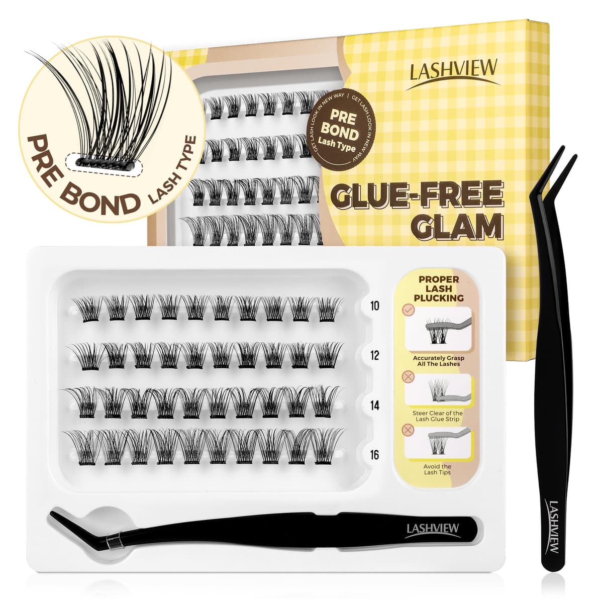 LASHVIEW Self Adhesive Lashes Clusters Eyelashes, 5+ Days Wear Press-on Lashes 10-16mm Individual Lash Extension Kit with Tweezers, No Glue Needed Natural DIY Kit (ZNF23) — view 10