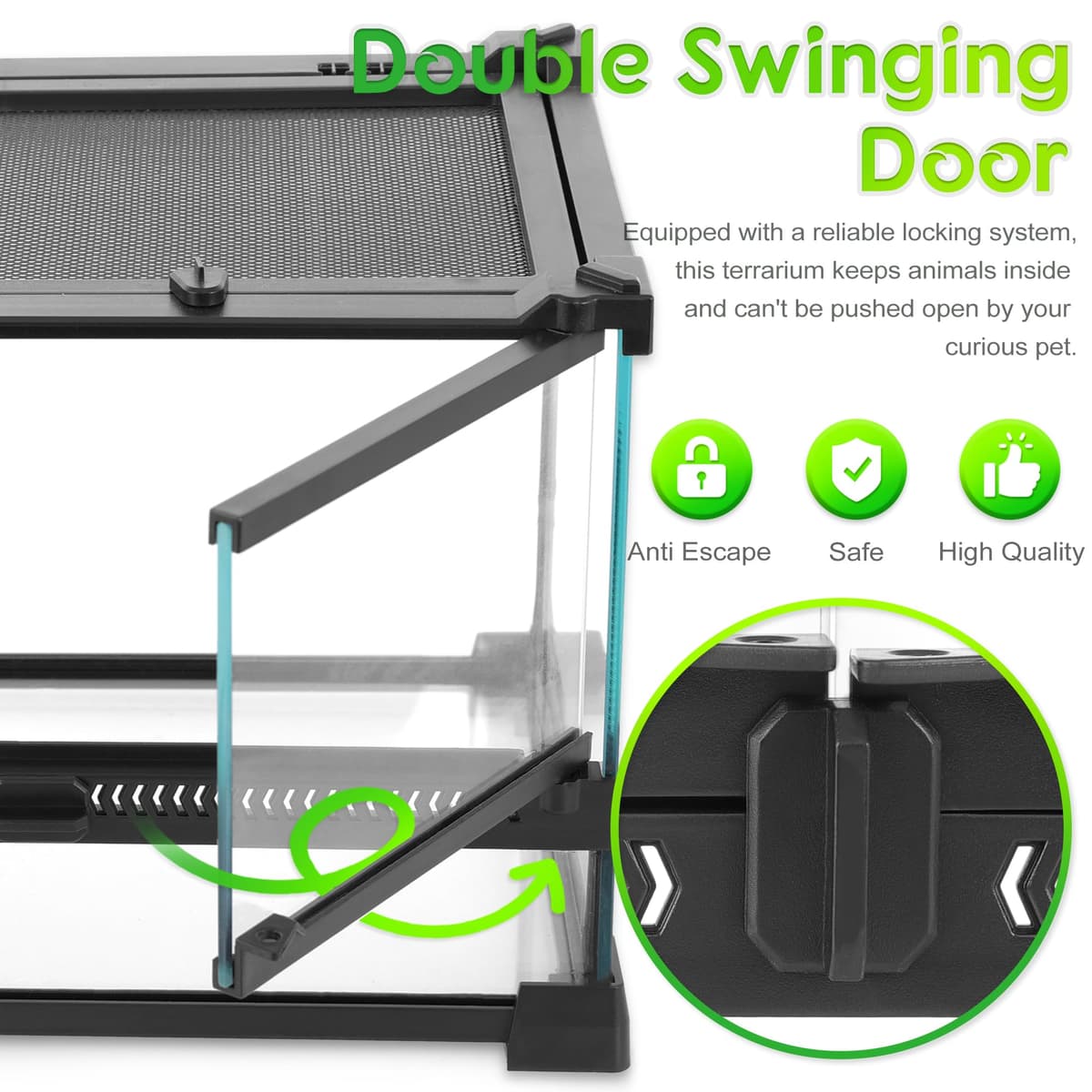 NEPTONION Mini Reptile Glass Terrarium 12"x8"x8" Durable Reptile Habitat Tank with Heat Resistant Aluminum Alloy Frame, Double Swinging Doors for no Jam by Sand and Other Debris — view 3
