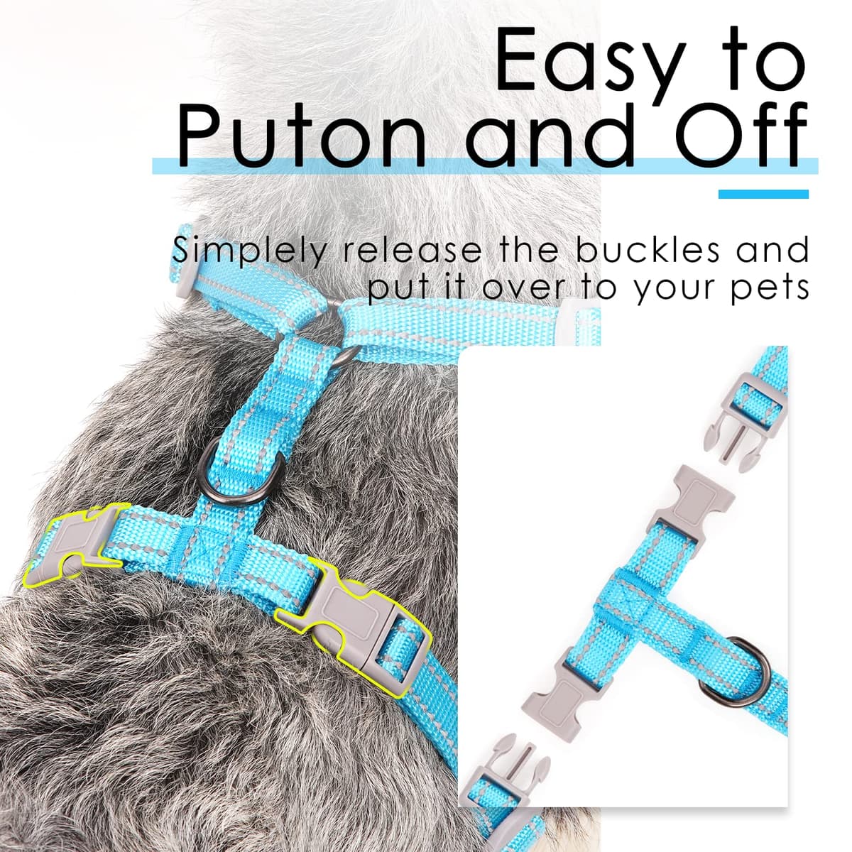 ThinkPet Reflective Breathable Soft Air Mesh No Pull Puppy Choke Free Over Head Vest Ventilation Harness Leash Set for Puppy Small Medium Dogs Light Blue L — view 4