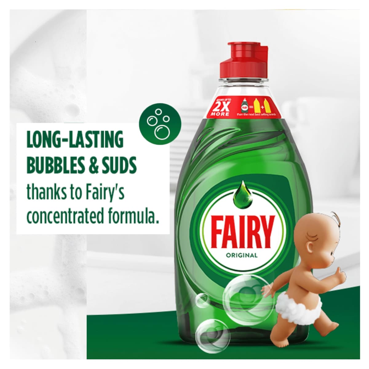 Fairy Original Washing Up Liquid Green with LiftAction 1450 ml, No Soaking, No Grease, No Fuss — view 4