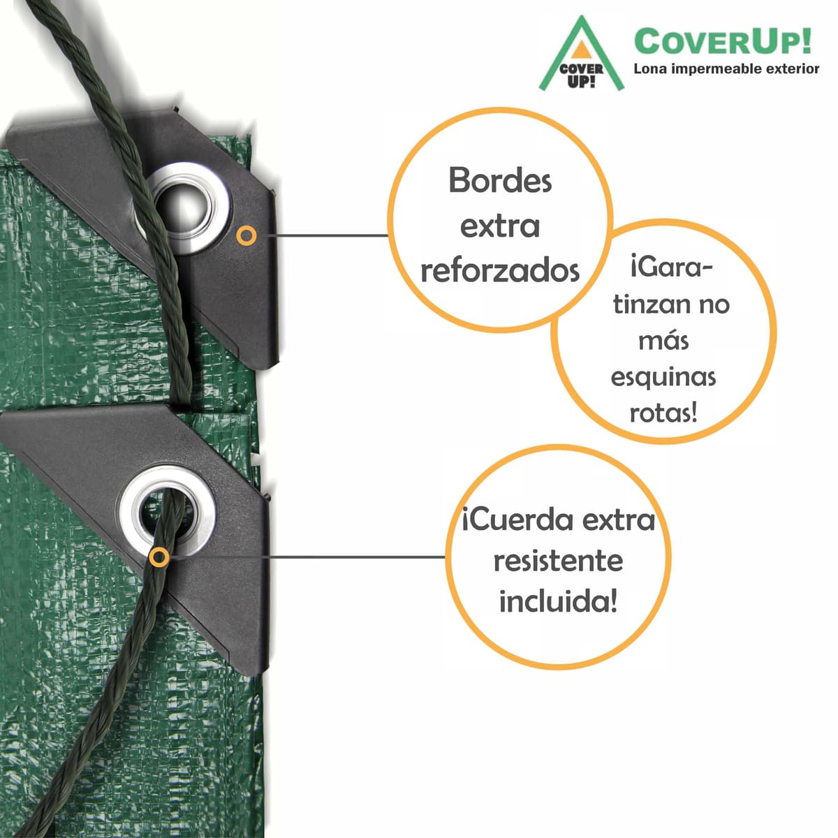 CoverUp! Lona Impermeable Verde 2×3 m 120 g/m² con 12 m Cuerda y Ojales Aluminio – Resistente UV y desgarros – Cobertura Exterior Multiuso — view 2