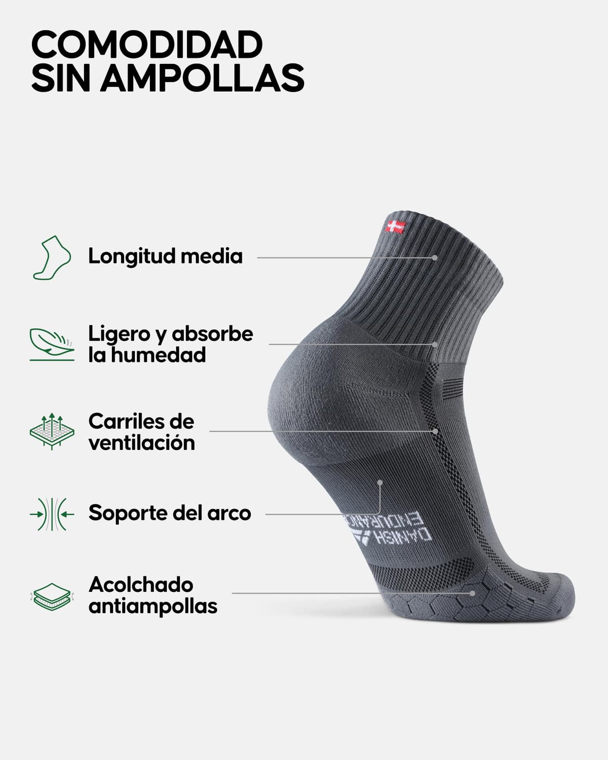 DANISH ENDURANCE Calcetines de Running Unisex, Antideslizantes, Calcetines Antiampollas para Hombre y Mujer, 3 Pack — view 2