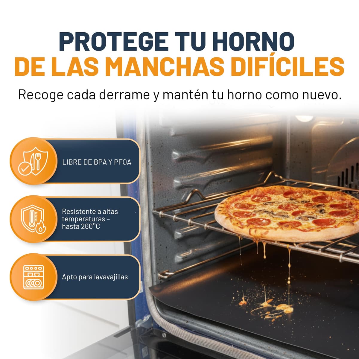 Linda's Essentials Protector Horno Interior (2 Unidades) – Alfombrilla Horno Reutilizable 32x50 cm, Protector de Horno Antiadherente, Revestimiento Horno Universal, Fácil de Limpiar – Negro — view 2