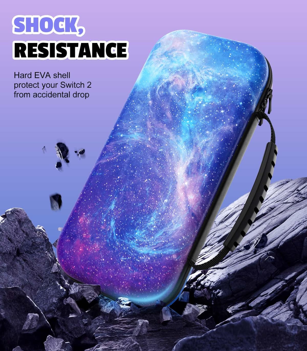 MoKo Carrying Case for Nintendo Switch 2(2025), Protective Hard Shell Portable Travel Carry Case Pouch Holds 10 Cartridges with Pockets for Switch 2 Accessories and Games, Starry Sky — view 3