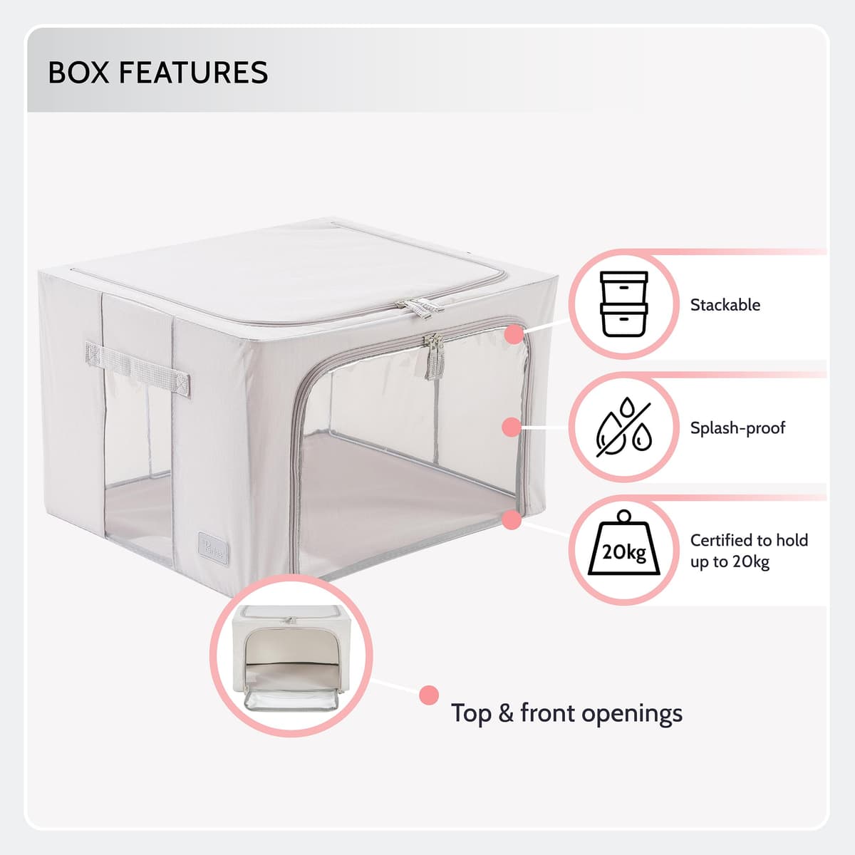 Periea ‘Beau’ Folding Collapsible Stackable Fabric Home Storage Boxes with Steel Frames (Black Grey Floral, Large) — view 4