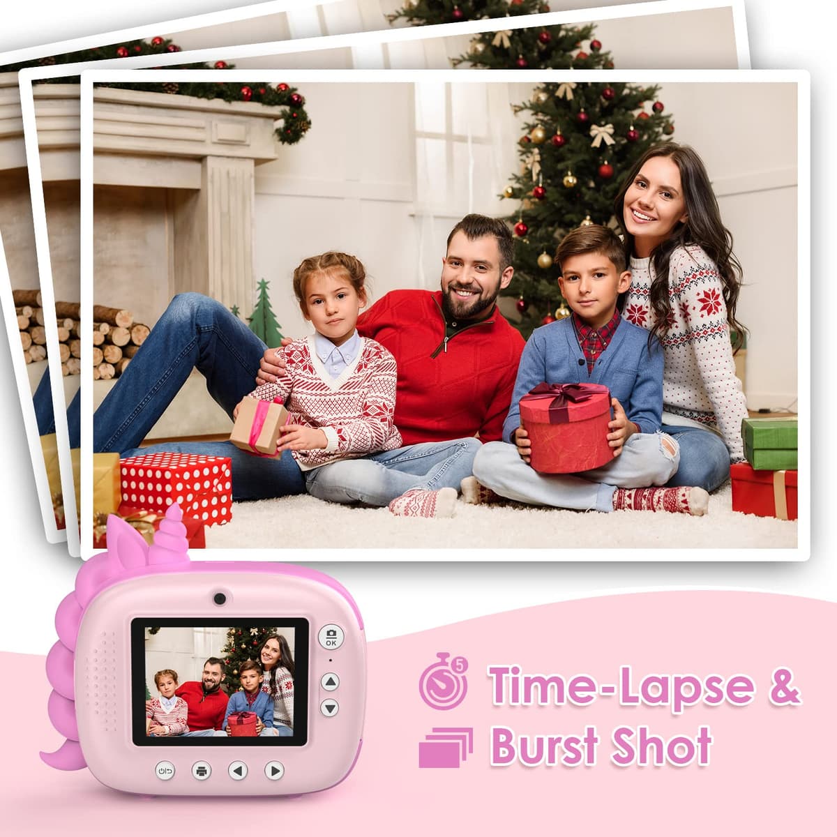 HiMont Kids Camera Instant Print, Digital Camera for Kids with No Ink Print Paper & 32G TF Card, Selfie Video Camera with Color Pens for DIY, Fun Gift for Girls Boys 3-14 Years Old (Pink) — view 3