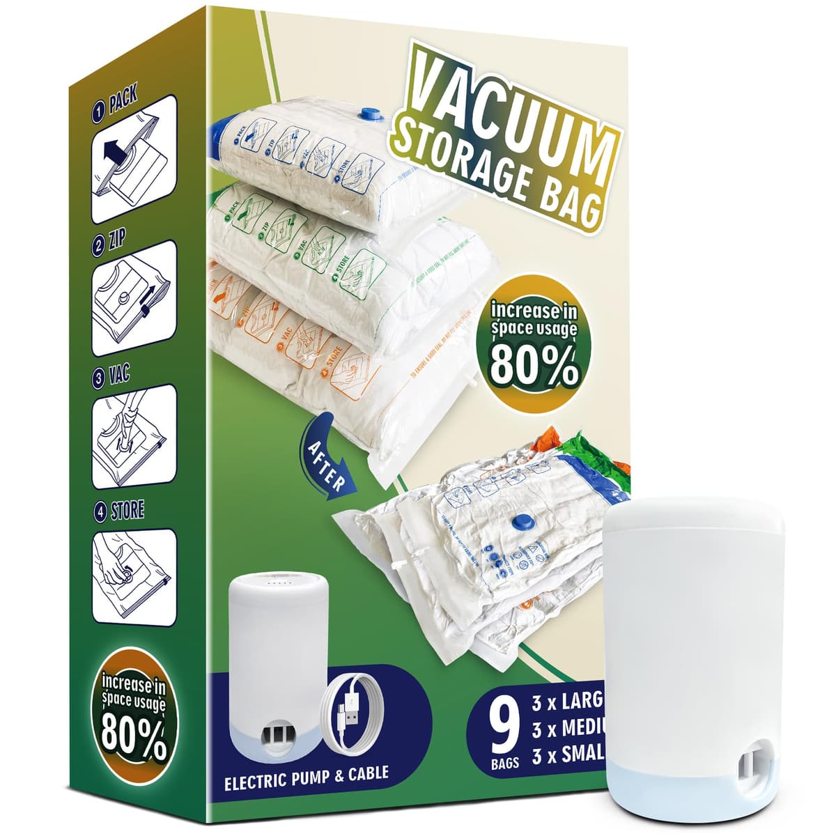 STORAGE MASTER Space Saver Bags for Travel and Home Reusable Vacuum Storage Bags Save 80% More Storage Space Work with Vacuum Cleaner (9 Small, No Pump Included) — view 15