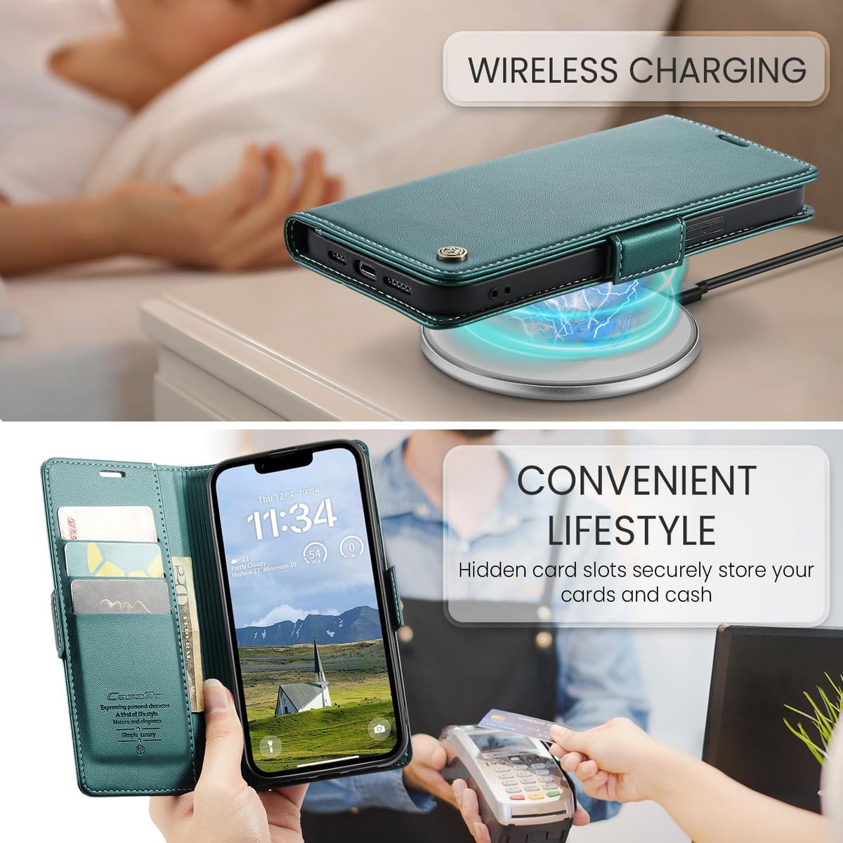 Funda para Apple iPhone 16e, Funda de Cierre Magnético, Cartera de Cuero PU con [Bloqueo RFID], Soporte, Ranura para Tarjetas, Carcasa de Libro, Case para iPhone 16e, Turquesa — view 4