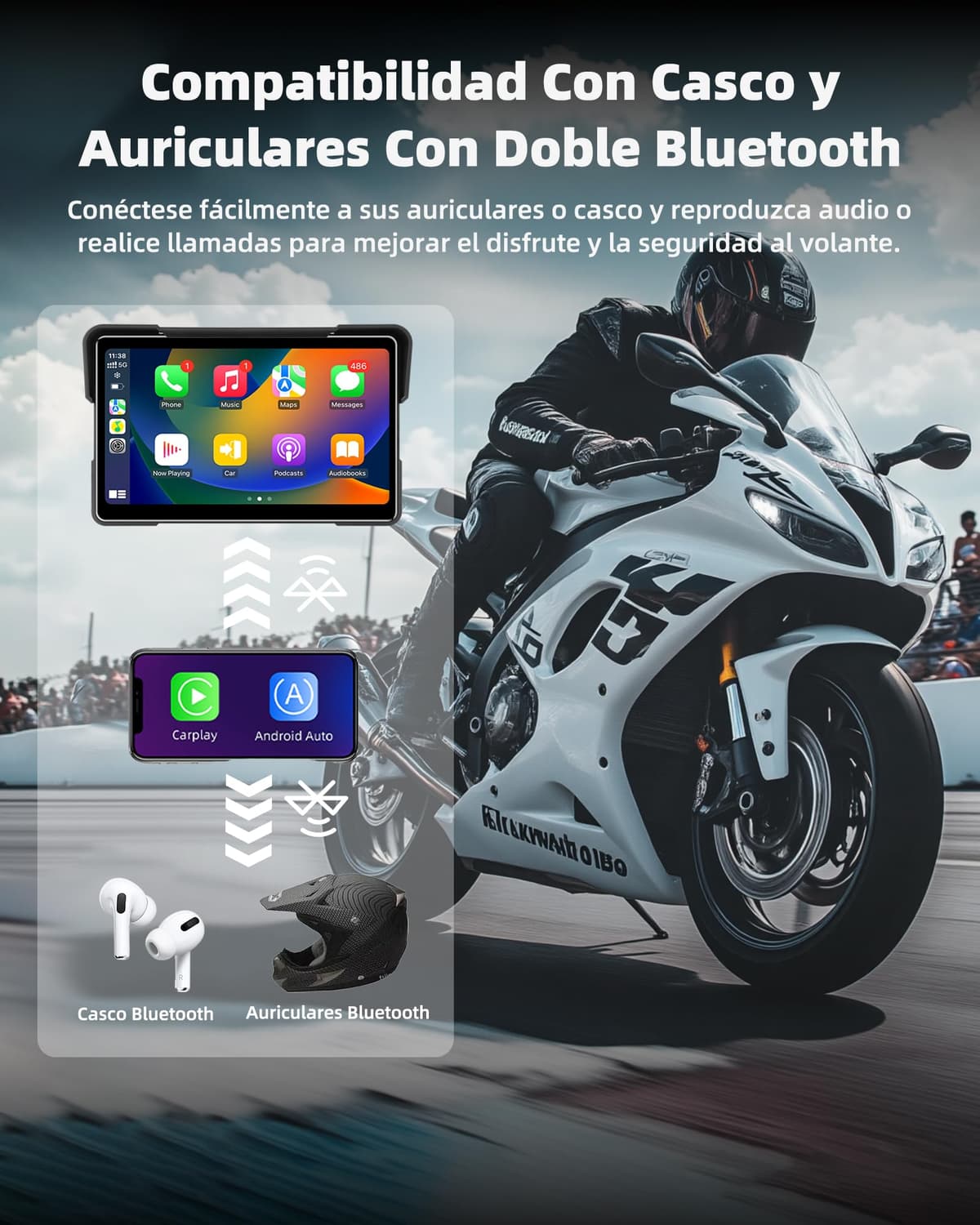 Jansite 7 Pulgadas Carplay Moto Android Auto GPS Moto Navegador con Doble Bluetooth Impermeable IP67 Tarjeta Carplay para Moto Siri/Google/Navi — view 5