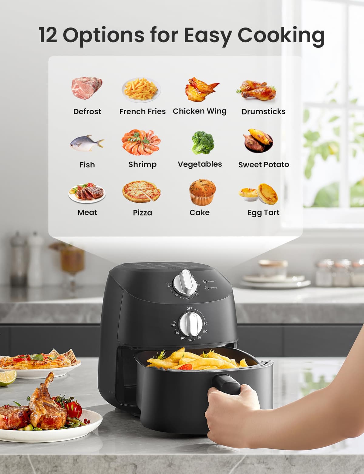Midea Compact 2L Air Fryer – 12 Preset Menus, Adjustable Timer, 80-200°C Temperature Control, 1150W, Dishwasher-Safe Non-Stick Basket, BPA-Free, Space-Saving Design – Ideal for Small Kitchens (Black) — view 4