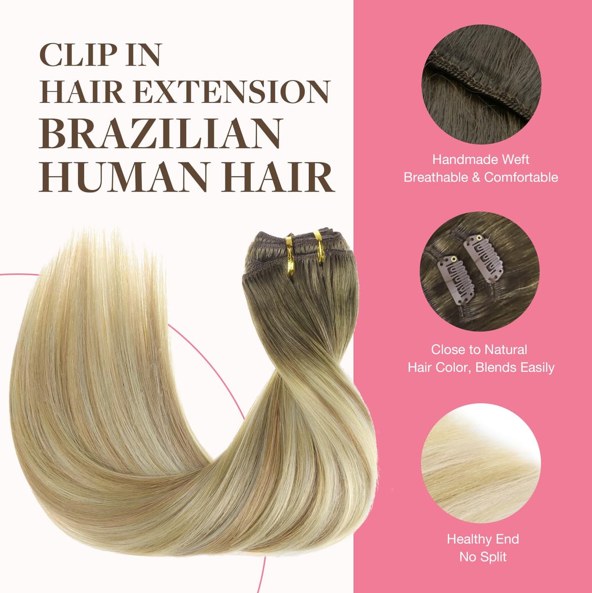 GOO GOO Clip in Hair Extensions Human Hair, 18inch 150g 9Pcs, #2 Dark Brown, Hair extensions for women, Human Hair Extensions Clip in — view 314