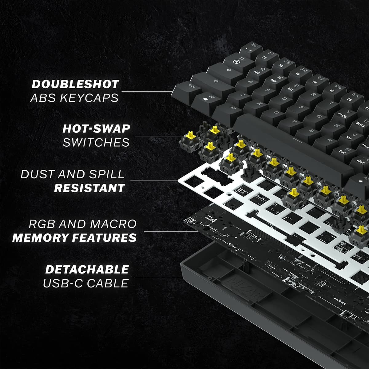 GK61 Mechanical Gaming Keyboard - 61 Keys Multi Color RGB Illuminated LED Backlit Wired Programmable for PC/Mac Gamer Tactile (Gateron Optical Brown) — view 5