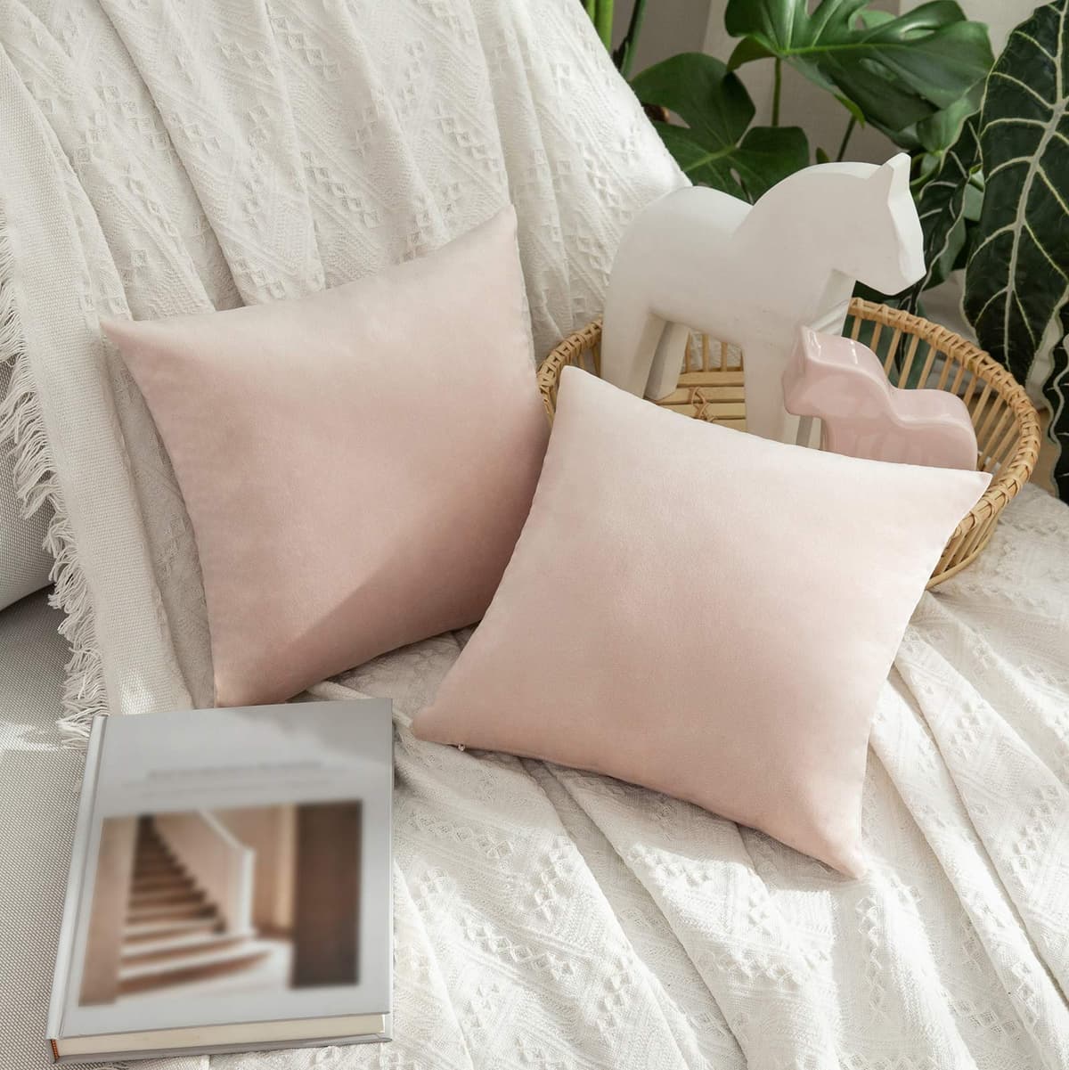 MIULEE Pack of 2 Fall Velvet Soft Solid Decorative Throw Pillow Covers Square Cushion Cases for Sofa Couch Bedroom Living Room Car Home Decor 18 x 18 Inch 45 x 45 cm Orange — view 8