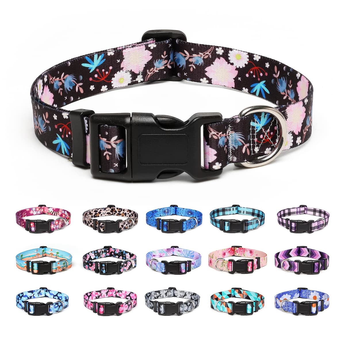 Adjustable Nylon Dog Collar with Patterns, Soft Comfy Pet Collar for Small Medium Large Dogs (S, Purple Plaid) — view 20