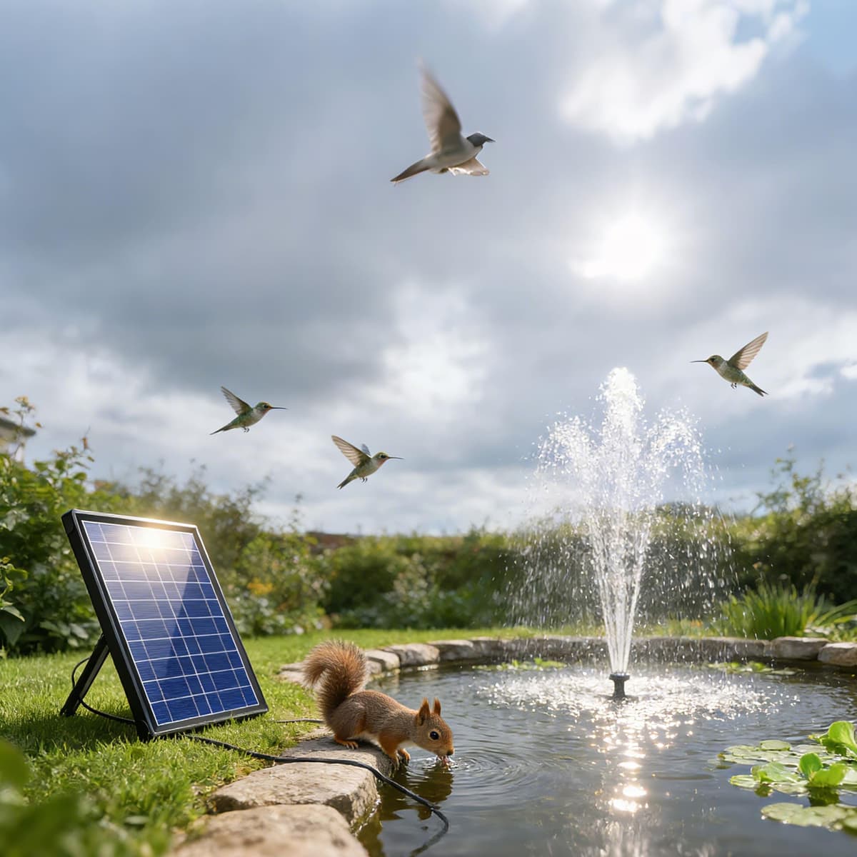 Biling Solar Pond Foundtain with Battery Backup, 8W 300L/H Solar Water Pump with 3600 mAh Battery Backup Filter Solar Water Feature Pump with DIY 5ft Tubing for Garden Ponds, Pool, Fish Tank — view 2