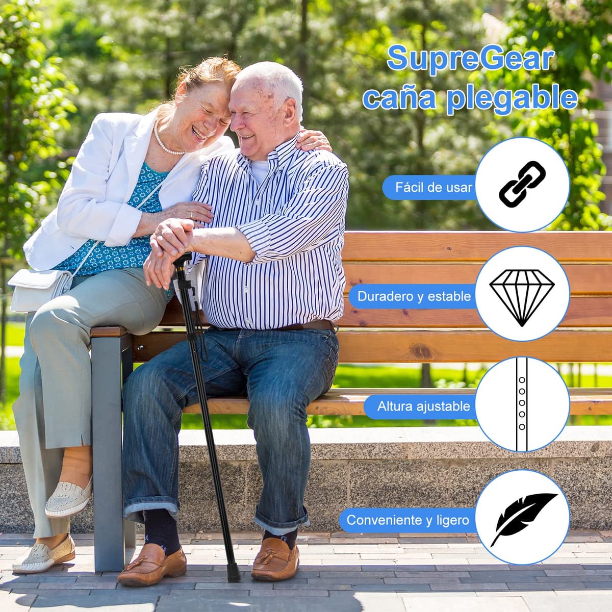 supregear Bastón Plegable, 5 Niveles de Altura Ajustable, Ligero y Portátil para Viaje, Mango en T y Pulsera, Extensible para Personas Mayores y Adultos con Discapacidad — view 6