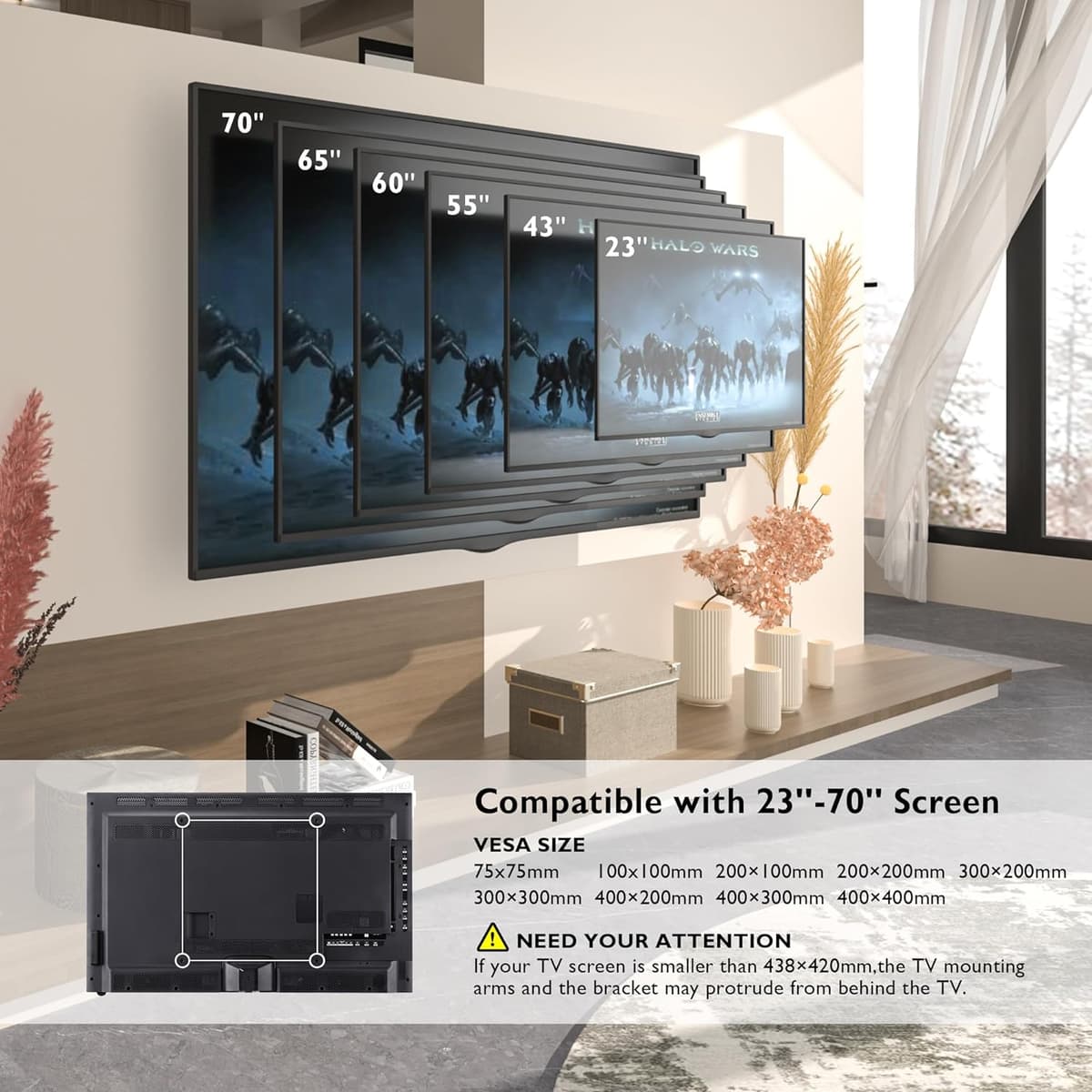 BONTEC TV Wall Bracket for 23–70 Inch LED LCD OLED Screens, Full Motion Double Arm TV Wall Mount Swivels Tilts Extends up to 380mm, Holds 45kg, Max VESA 400x400mm, Includes Spirit Level — view 5