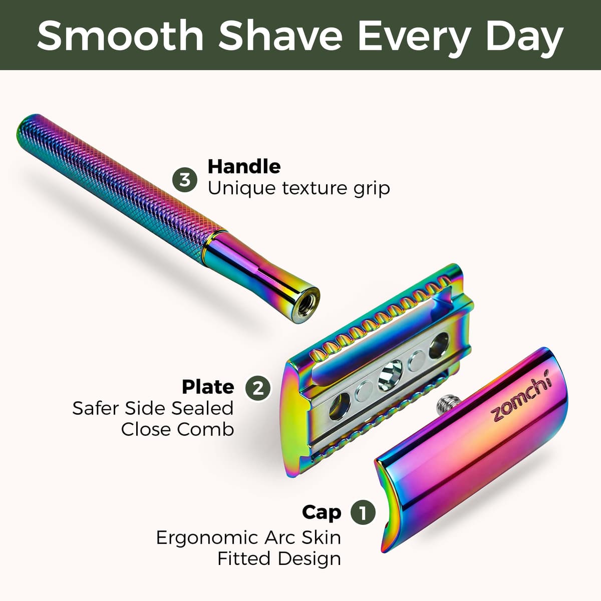 ZOMCHI Maquinilla de Afeitar de Seguridad para Mujer, de 5 Hojas, con Estuche Delicado, Sin Plástico - Vertical Rainbow — view 2