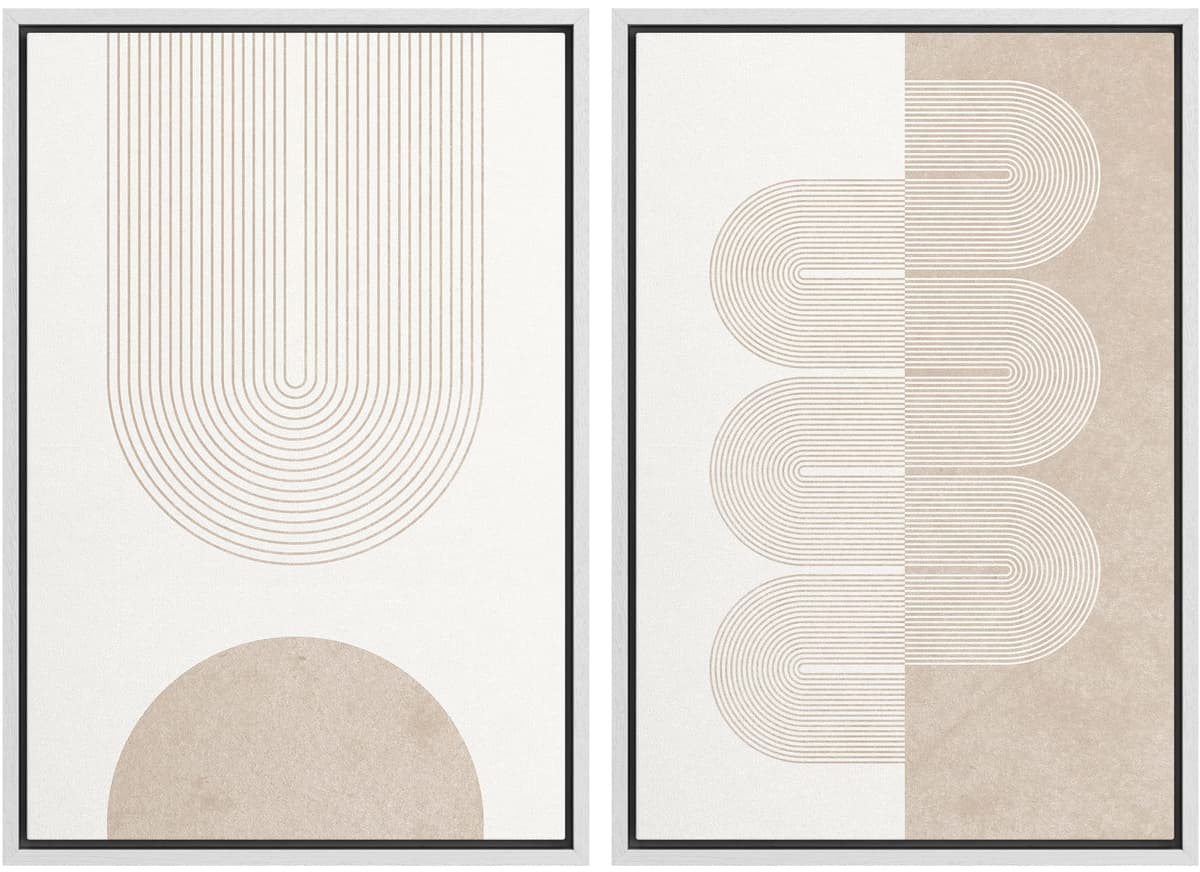 MUDECOR Framed Canvas Print Wall Art Set Watercolor Pastel Duotone Tan Landscape Abstract Shapes Illustrations Modern Art Decorative Contemporary for Living Room, Bedroom, Office - 24"x36"x2 Natural — view 72