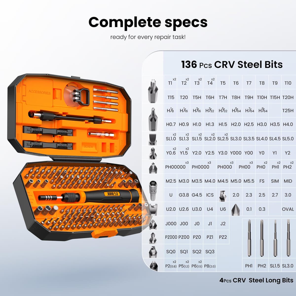 JOREST 152 en 1 set de Destornilladores de Precisión Magnéticos Profesionales, Kit de Reparación Portátil con Torx Triwing Bits para Macbook, PC,Switch, PS5, Gafas, Relojes, Laptop, Xbox — view 3