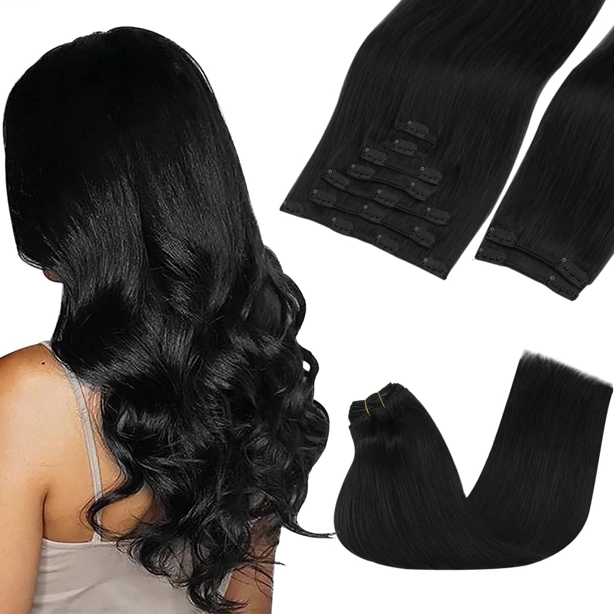 GOO GOO Clip in Hair Extensions Human Hair, 18inch 150g 9Pcs, #2 Dark Brown, Hair extensions for women, Human Hair Extensions Clip in — view 113
