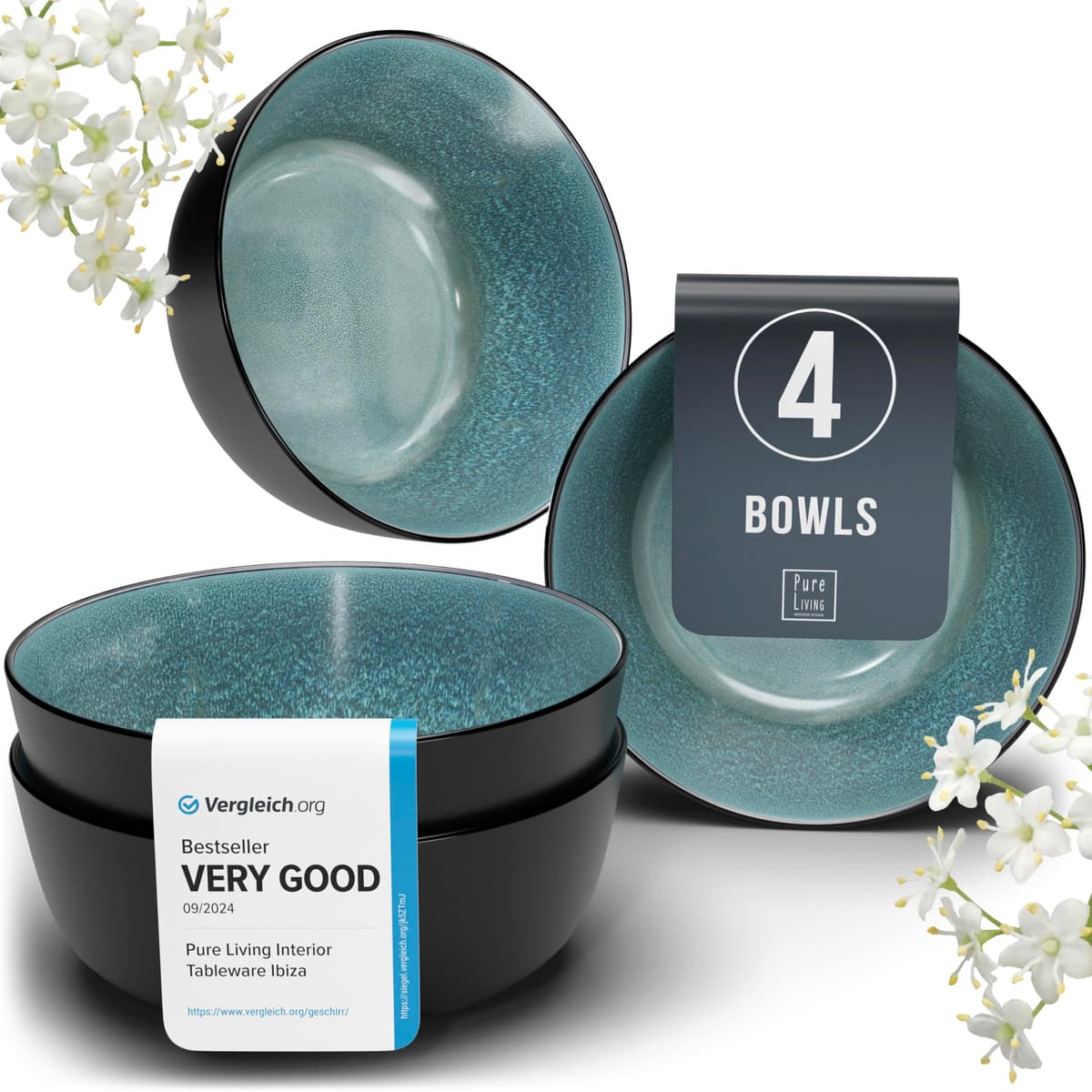 Juego de 6 platos hondos Ibiza – gres premium, resistente a los arañazos, apto para lavavajillas, microondas – Elegante juego de platos hondos – Platos de pasta hondos grandes – Pure Living vajilla — view 35