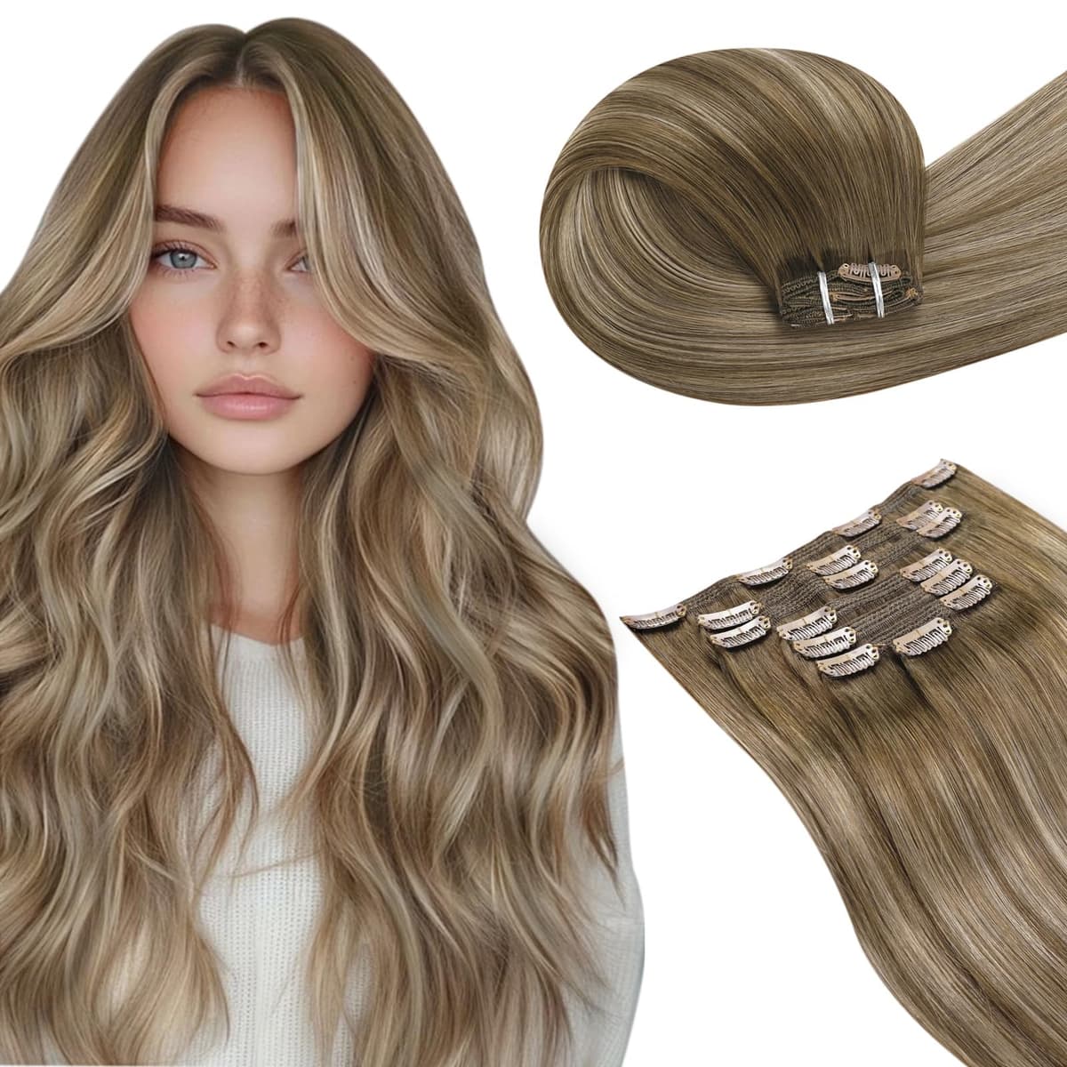 LaaVoo Hair Extensions Clip in Real Human Hair Brown Clip in Hair Extensions Dark Brown Remy Straight Hair Full Head Double Weft 80g 5pcs 14 Inch #4 — view 54