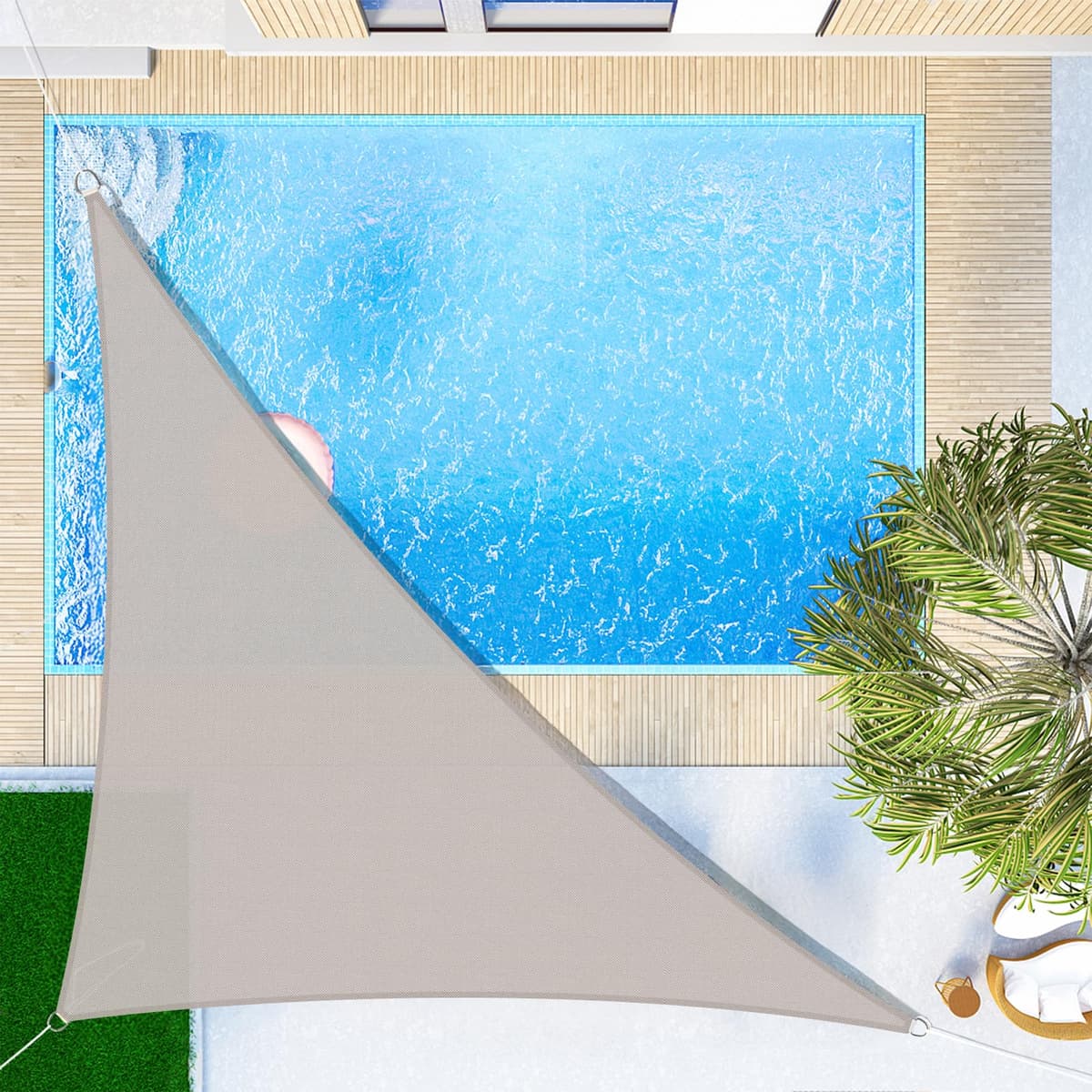 SUNNY GUARD Toldo Vela de Sombra Impermeable 3x3x3m Triangular a Prueba de Viento protección UV para Patio,Jardín, Exteriores, Terraza, Color Arena — view 36