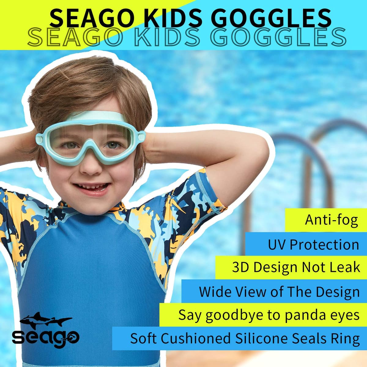 Seago Swim Goggles 2 Pack Anti-Fog Anti-UV Wide View Swimming Goggles for Kids 3-14 — view 3